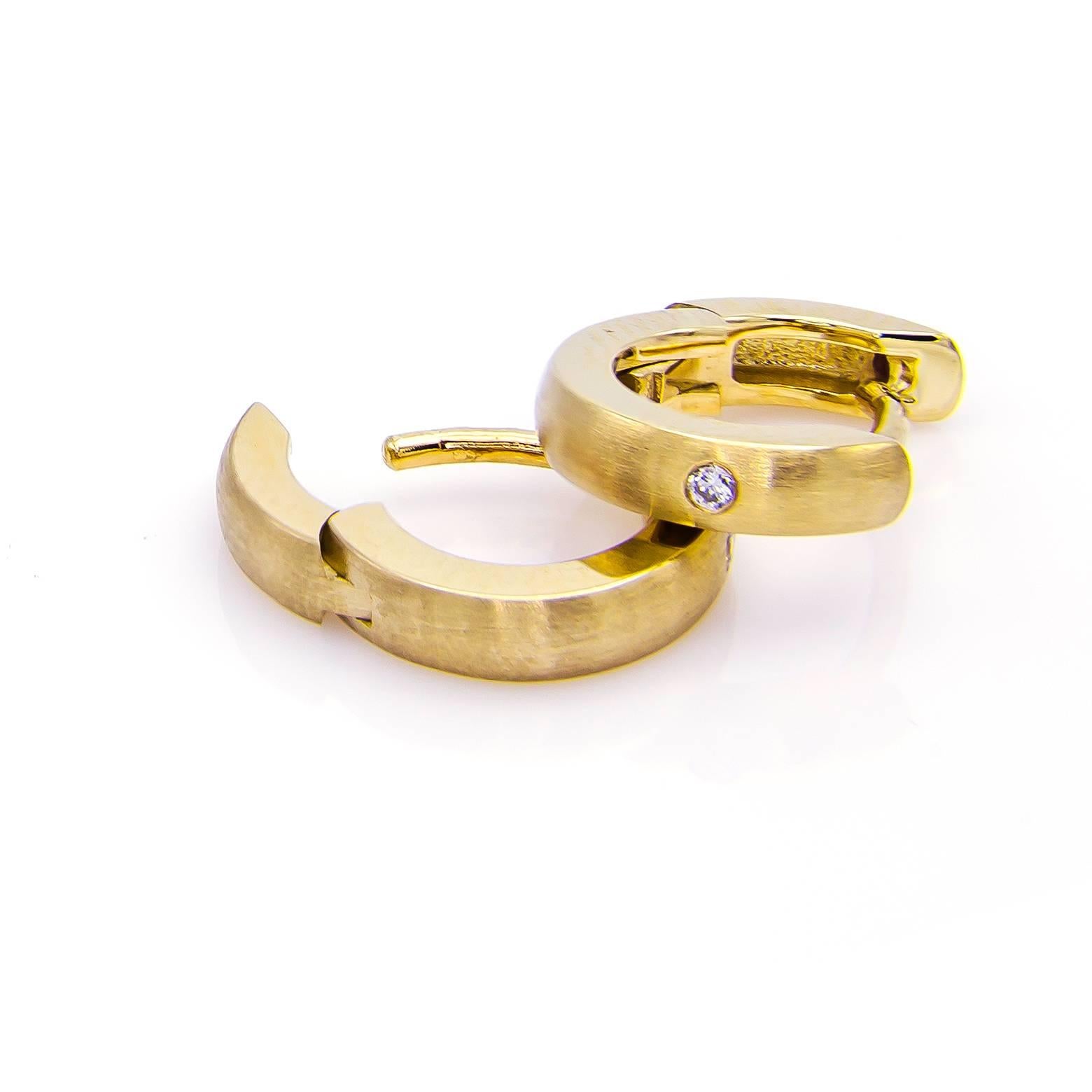 Women's or Men's Brushed Gold and Diamond Hoops