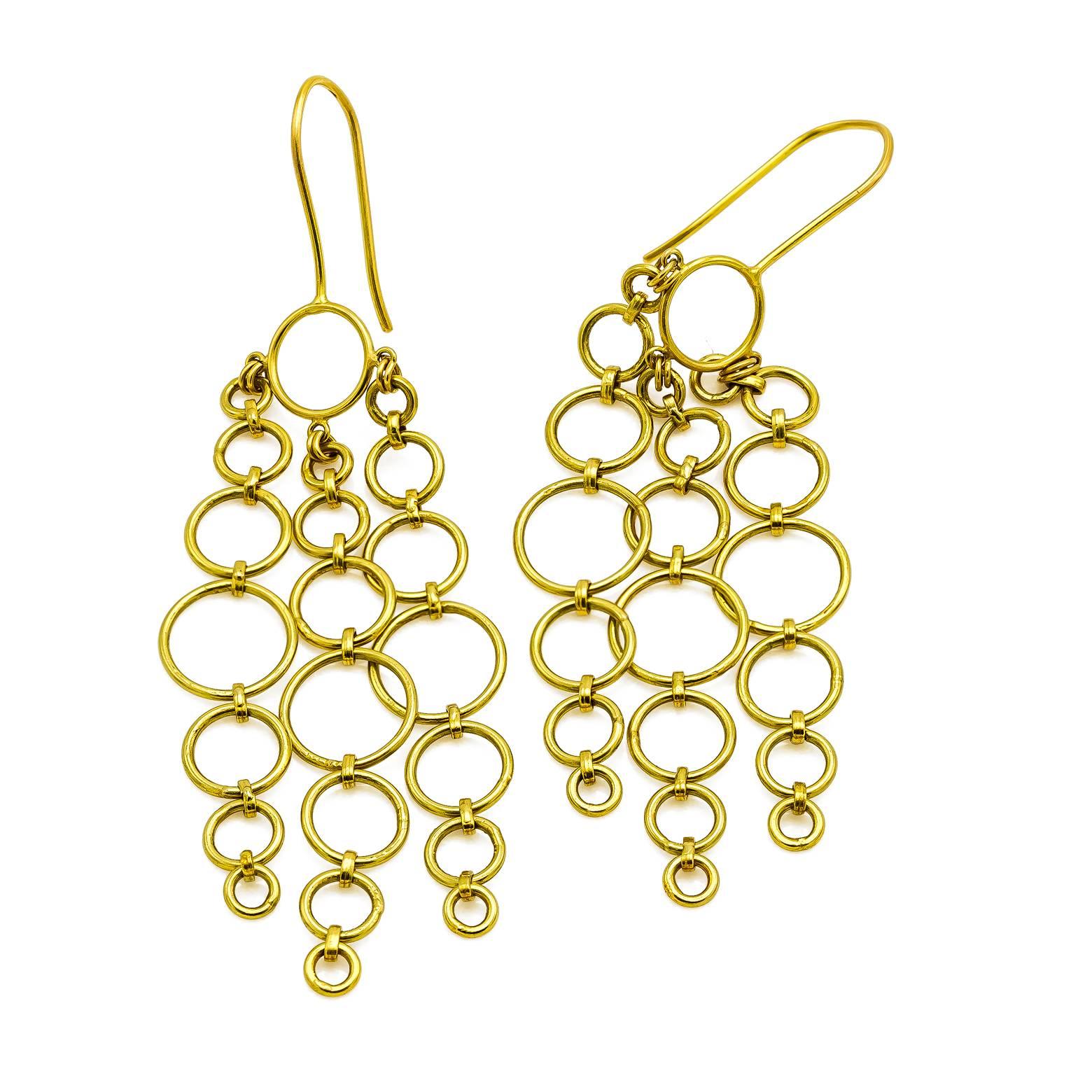 Modern Gold Chandelier Earrings Made of Hoops and Circles in 18 Karat Gold