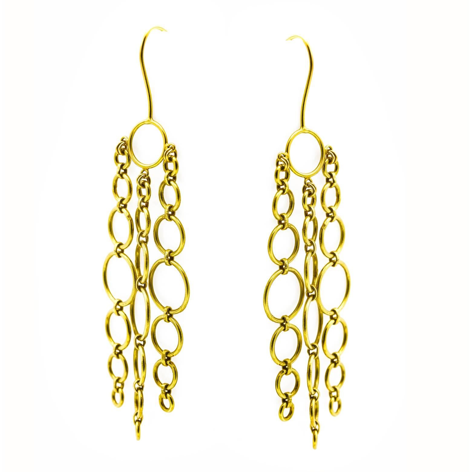 Women's Gold Chandelier Earrings Made of Hoops and Circles in 18 Karat Gold