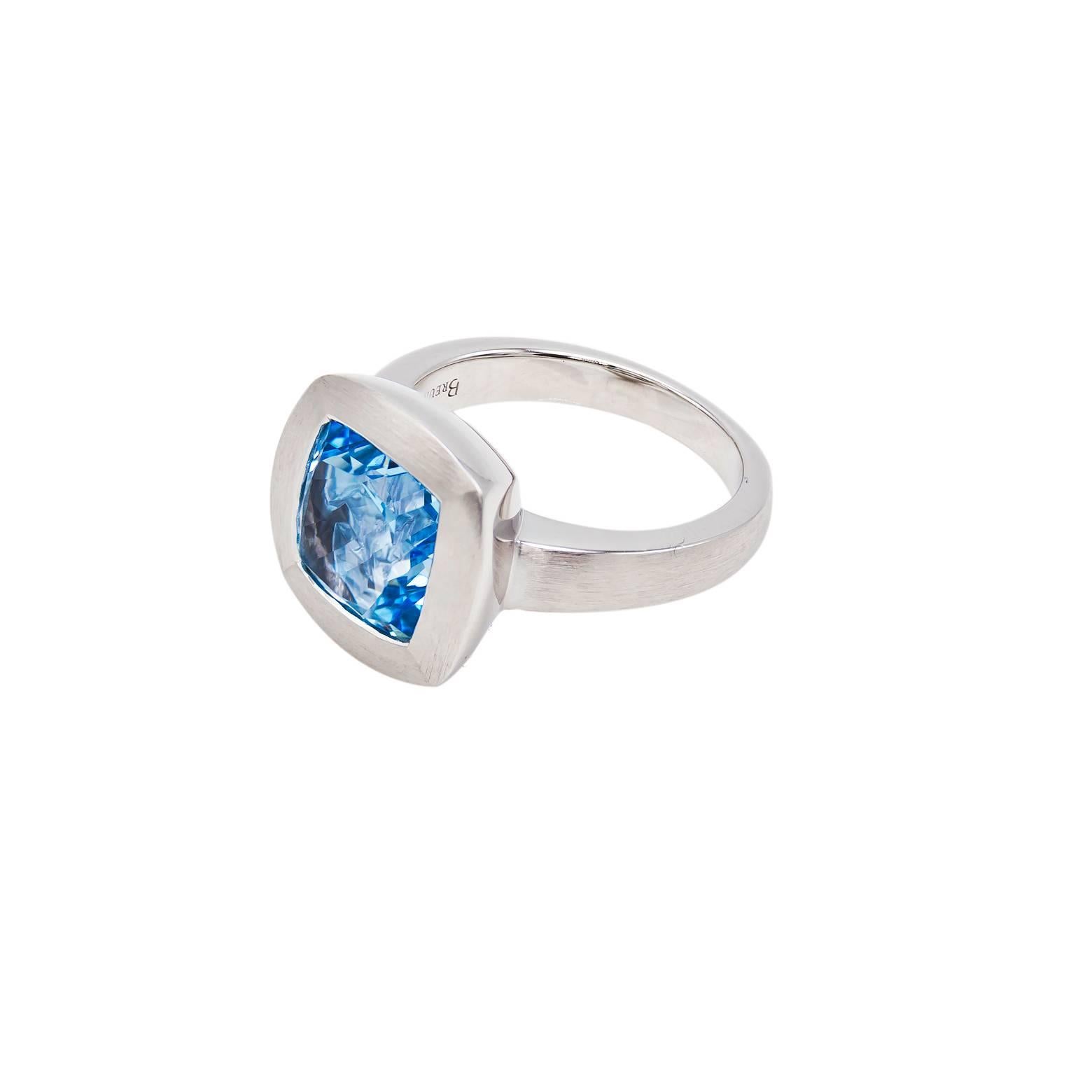 Women's Large Square Blue Topaz Ring set in Sterling Silver with a Matte Finish