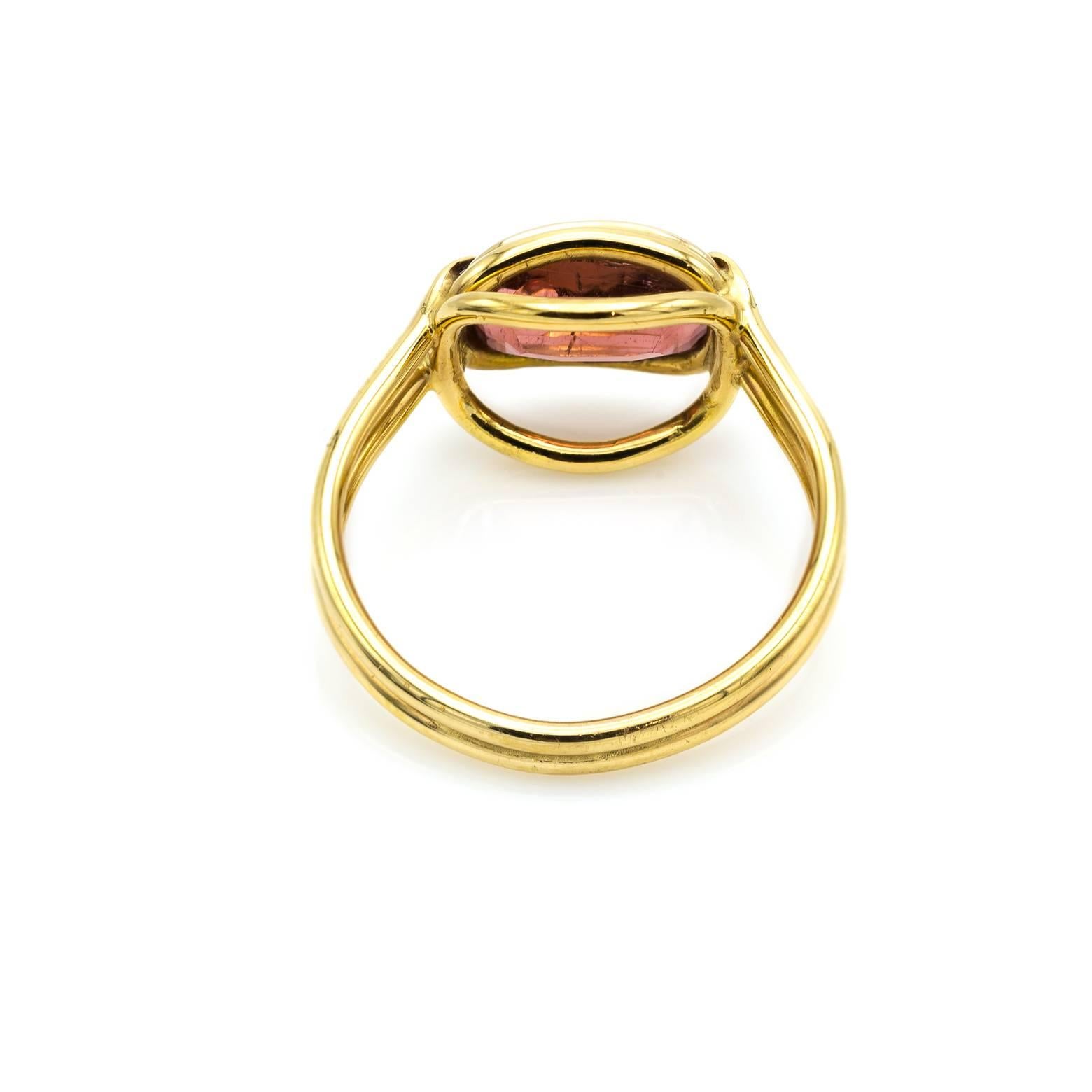 Women's Square Pink Cushion Tourmaline Double Band Ring in Gold