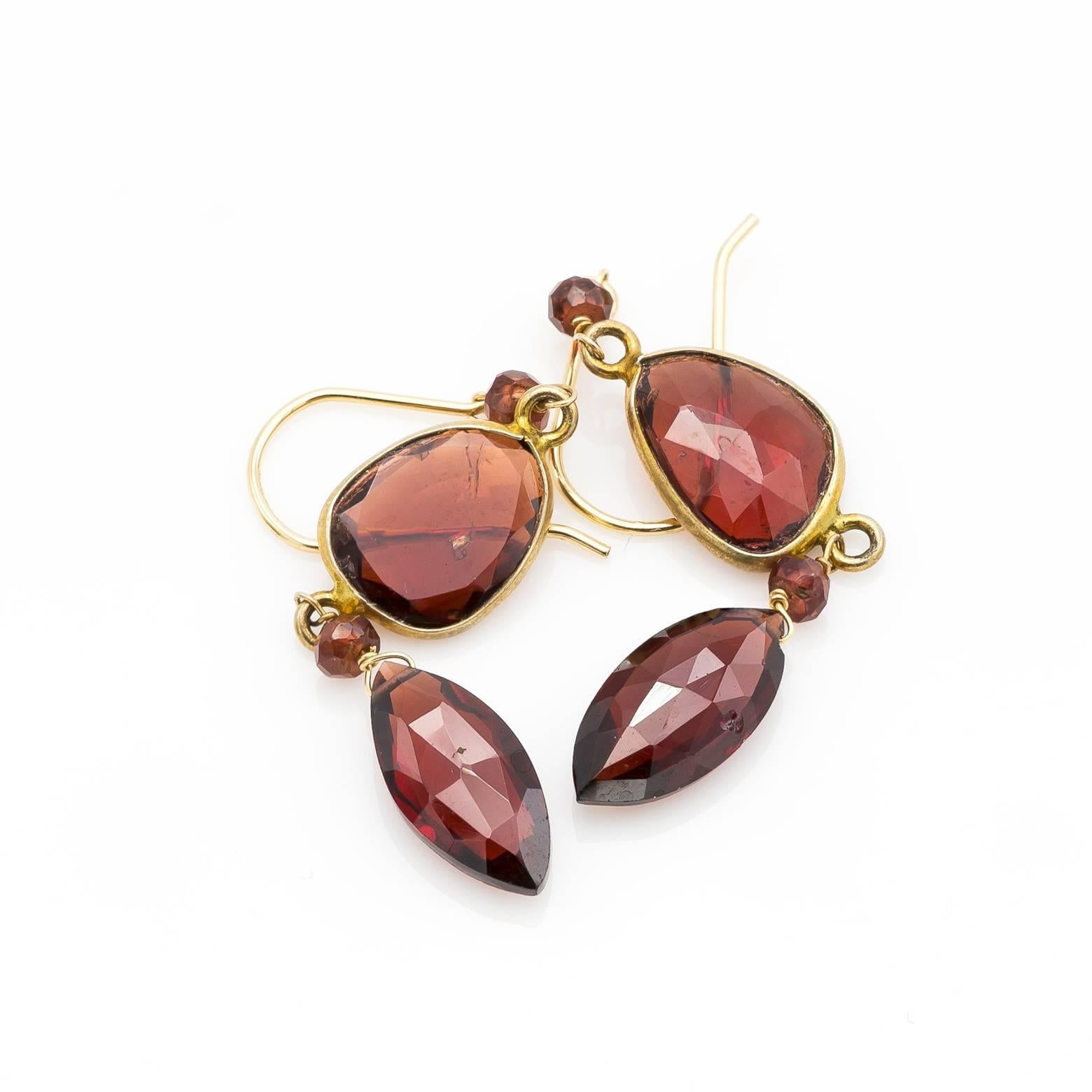 Women's Marquise Faceted Garnet and Gold Dangle Drop Earrings