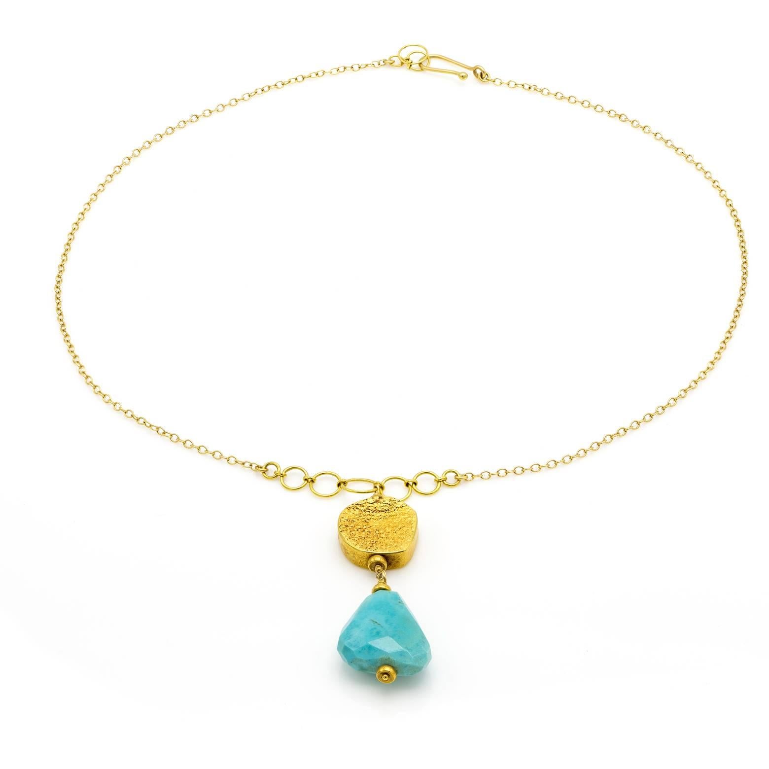 Modern Large Drop Turquoise and Gold Circle Necklace