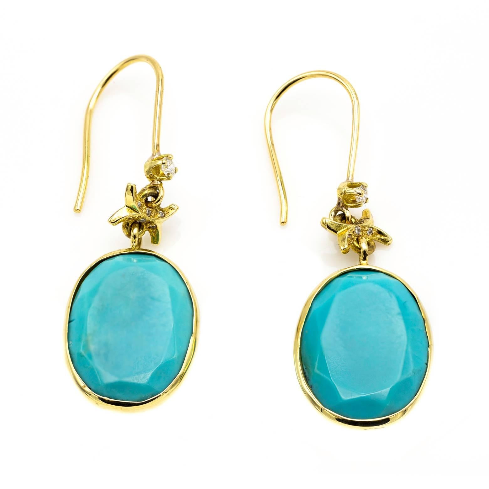 Modern Turquoise and Gold Earrings with Embellished Diamond Accents