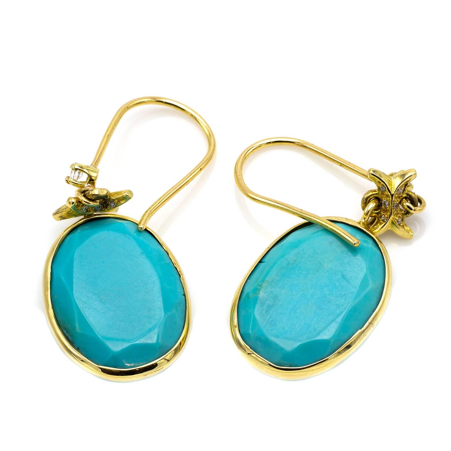 Women's Turquoise and Gold Earrings with Embellished Diamond Accents