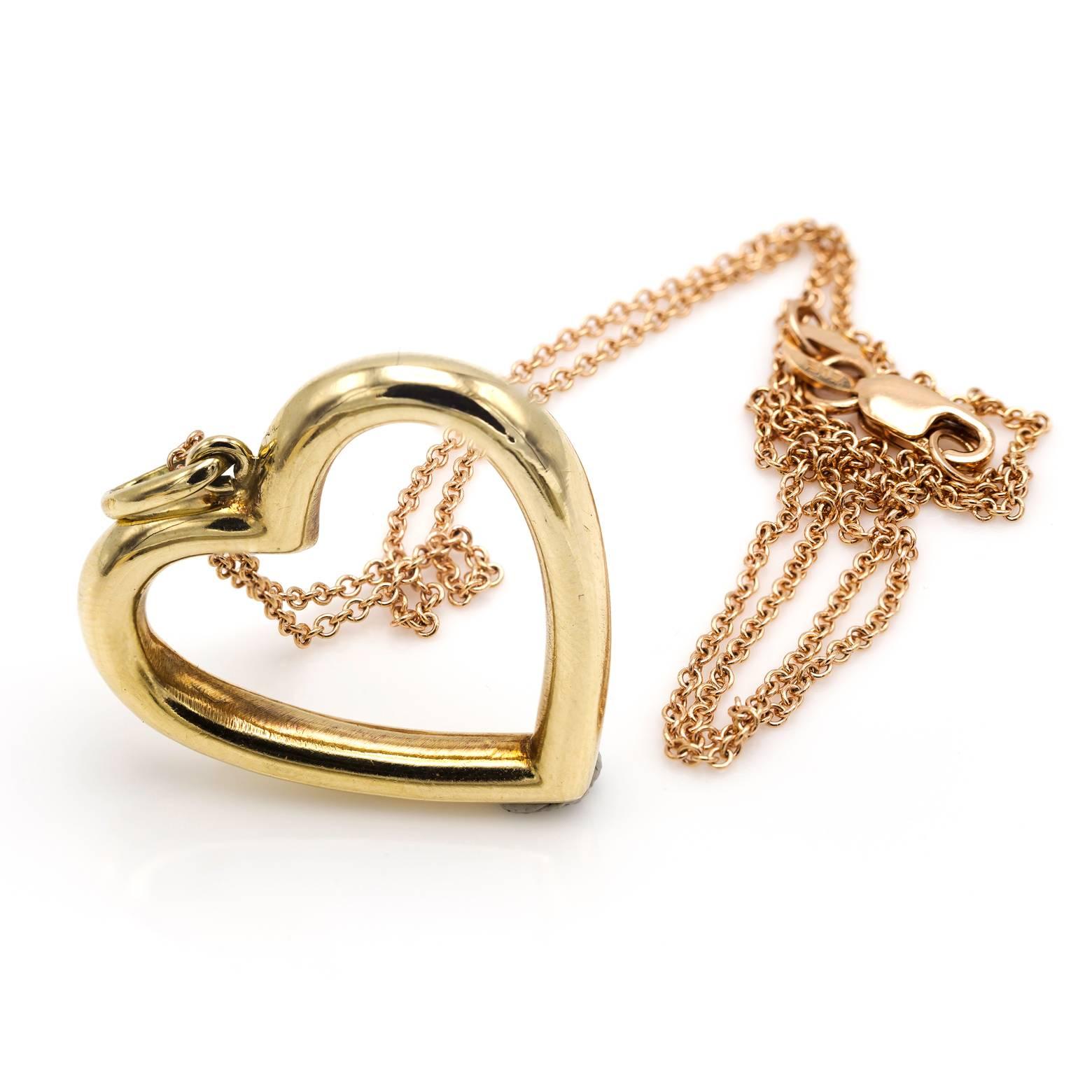 Retro  Yellow Gold Heart Necklace In Excellent Condition In Berkeley, CA