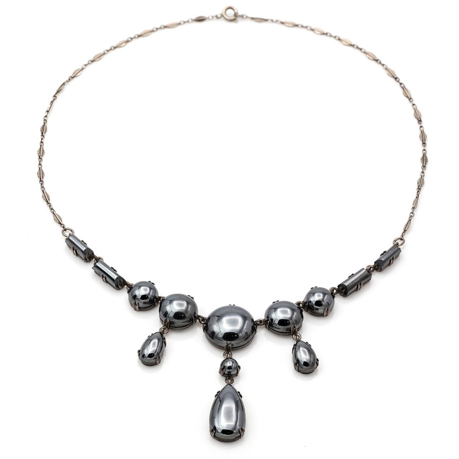 1930s Hematite and Sterling Silver Antique German Necklace 2