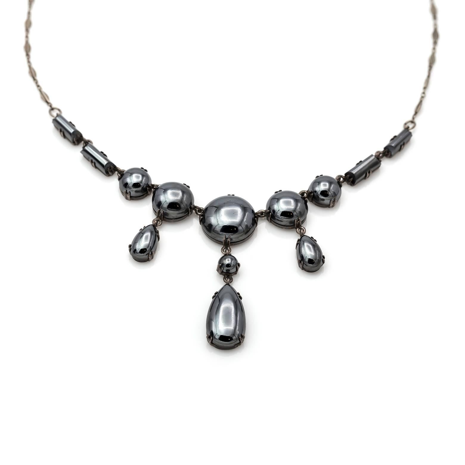 1930s Hematite and Sterling Silver Antique German Necklace 1