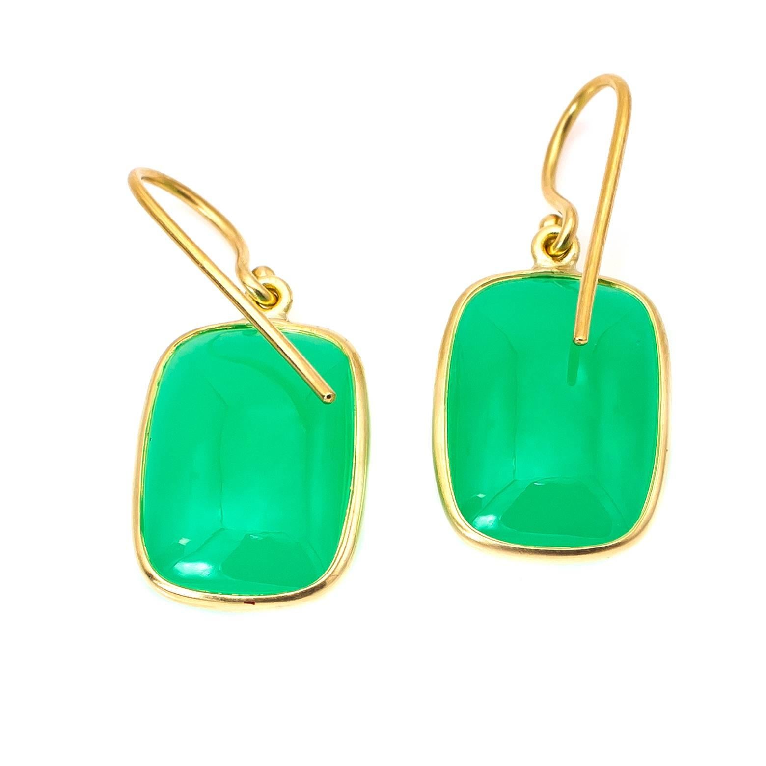 Rectangle Green Chrysoprase 18k Gold Earrings  In Excellent Condition In Berkeley, CA