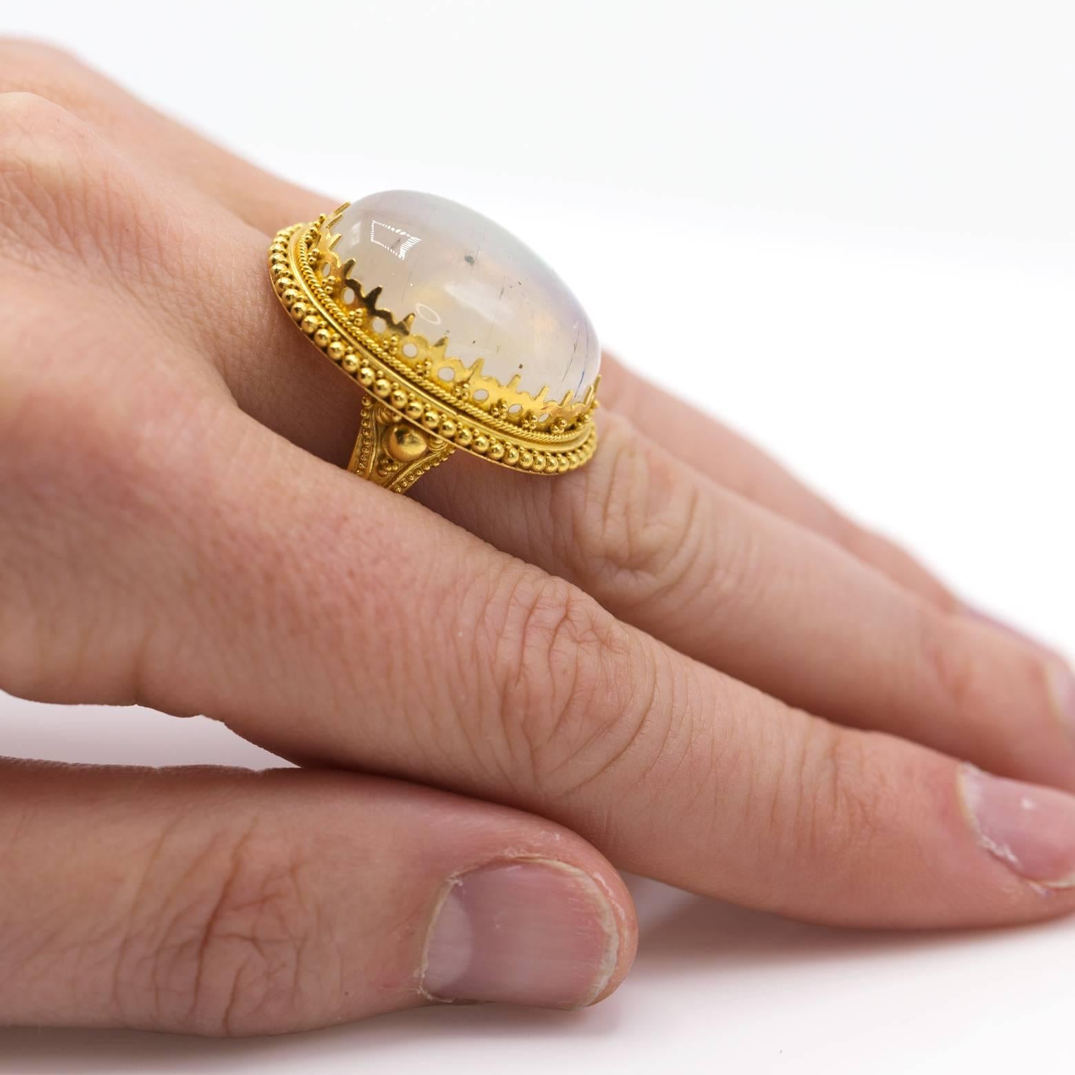 Rainbow Moonstone in a Ring 22k Yellow Gold Balinese  1