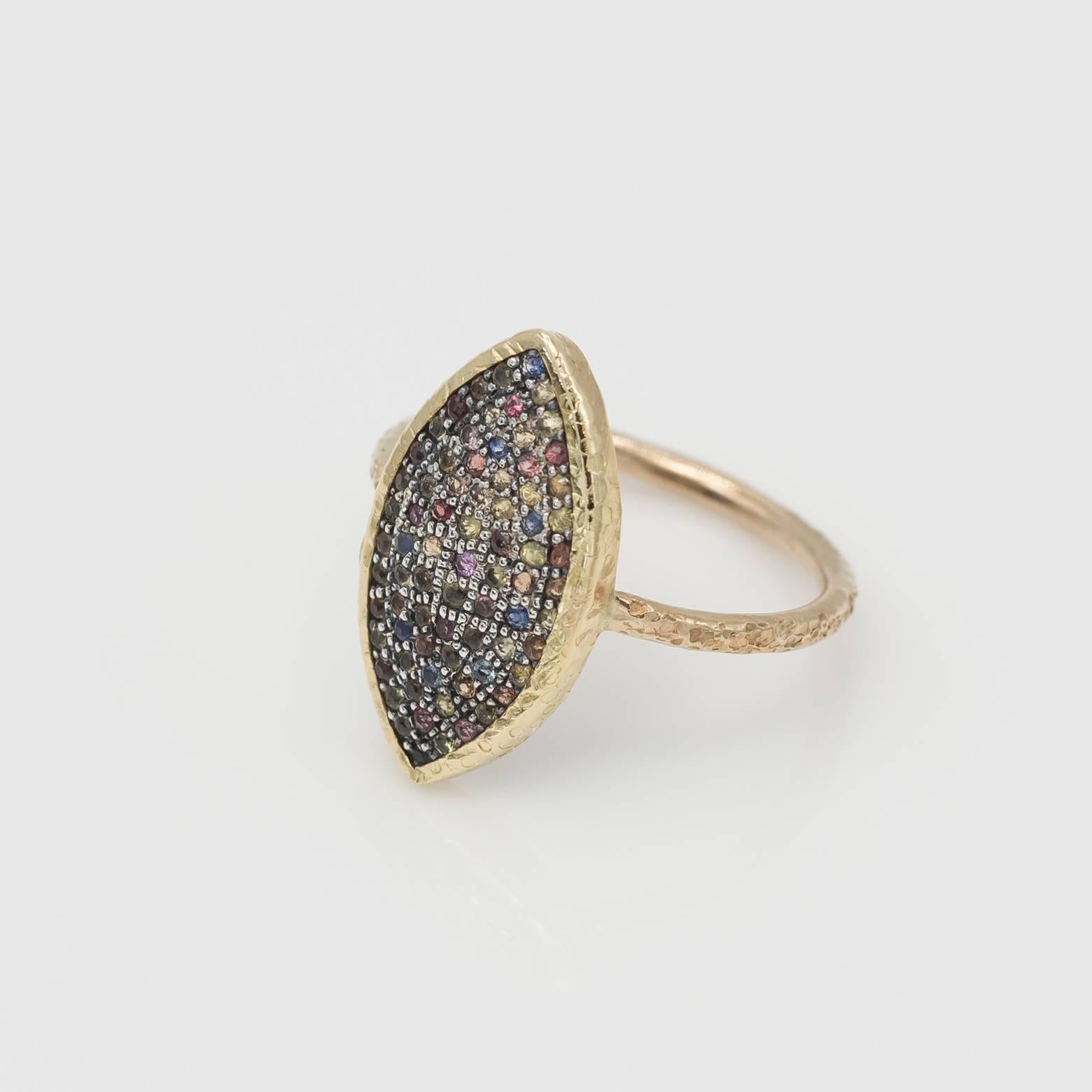 Modern Multi Sapphire Silver and Gold Marquise Shaped Ring