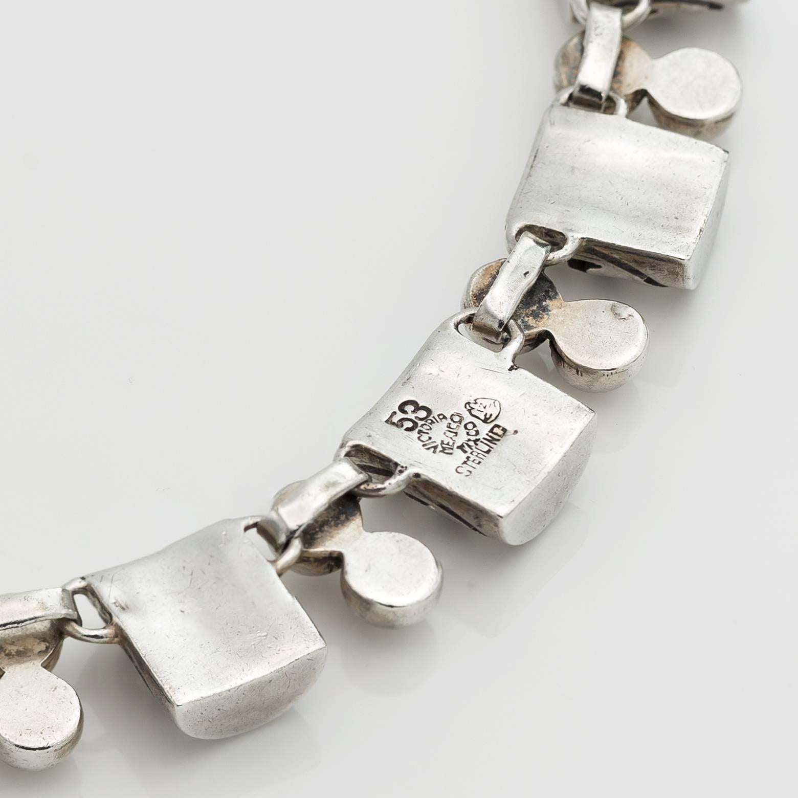 1930 Mexiko Victoria Sterlingsilber Halskette Gliederhalskette Nunez De Brilianti im Zustand „Hervorragend“ im Angebot in Berkeley, CA
