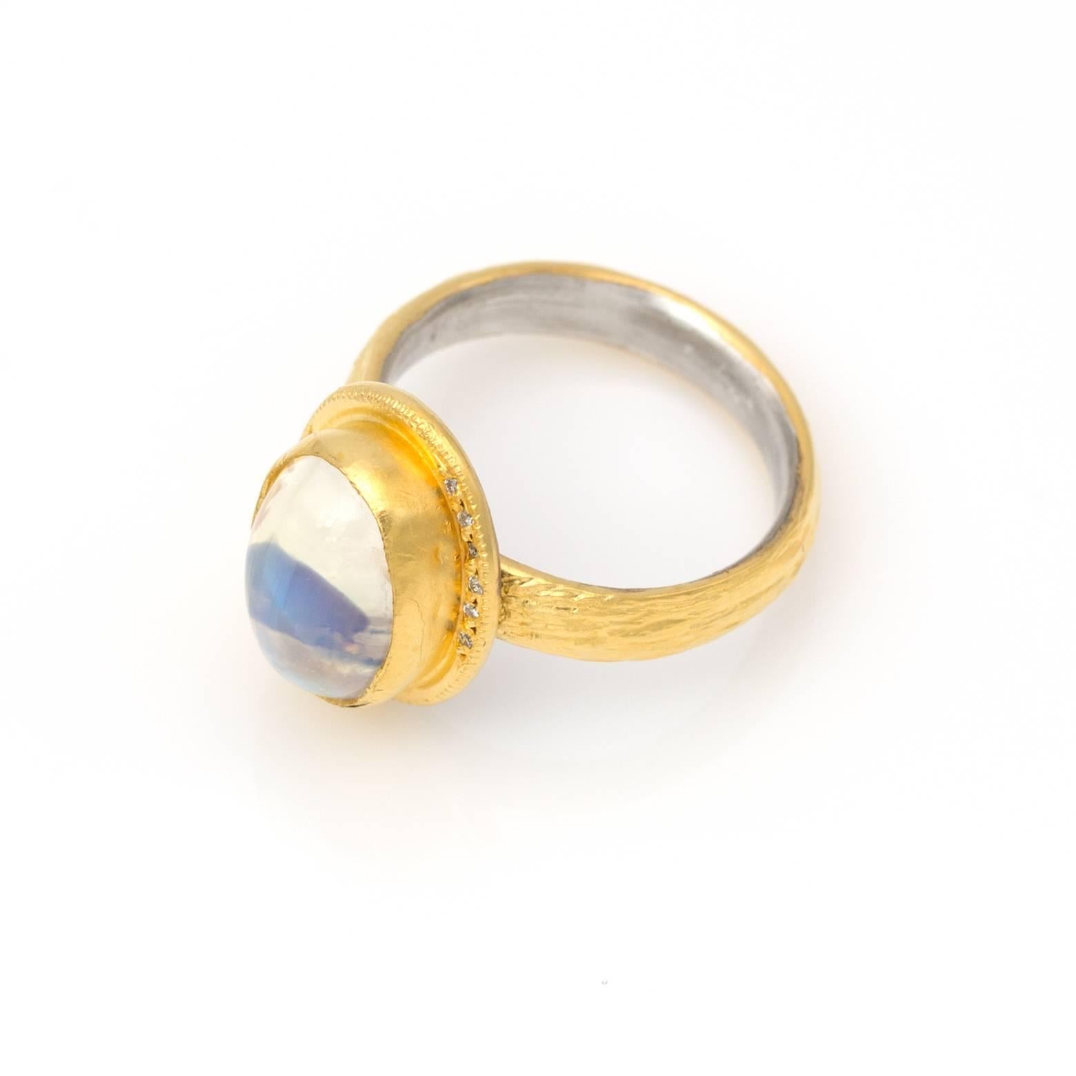 Oval Moonstone with Diamond Accents Ring in Gold Vermiel In Excellent Condition In Berkeley, CA