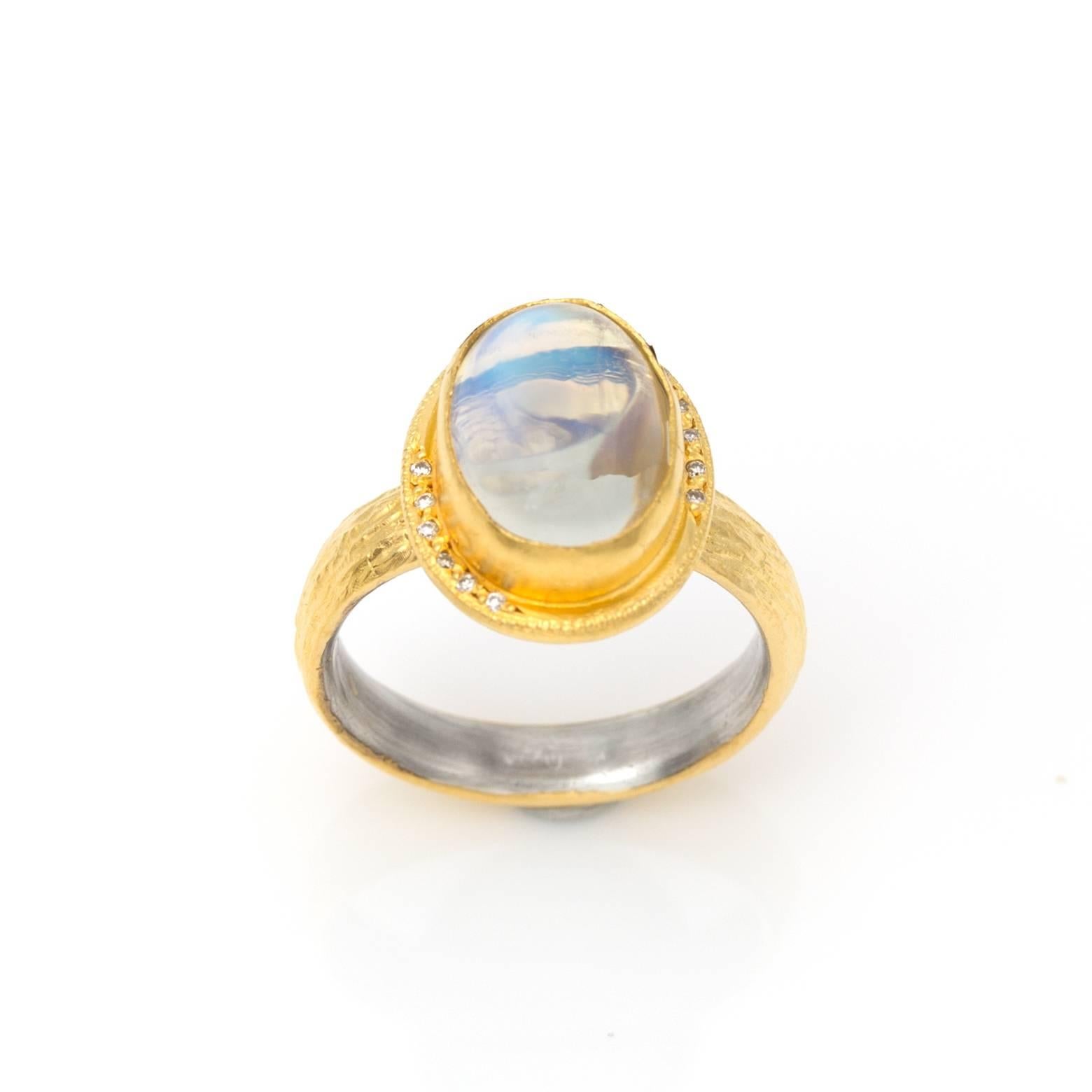 Oval Moonstone with Diamond Accents Ring in Gold Vermiel 2