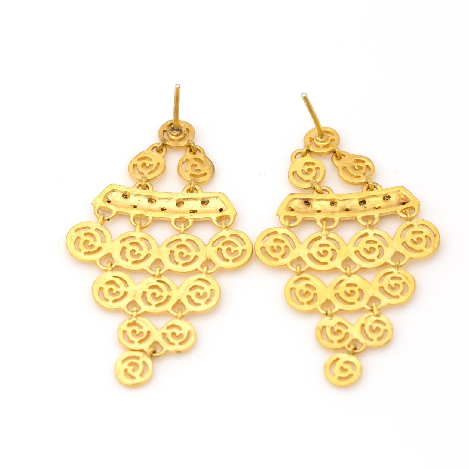 Women's Gold Vermiel Spiral and Diamond Earrings with Post Backs