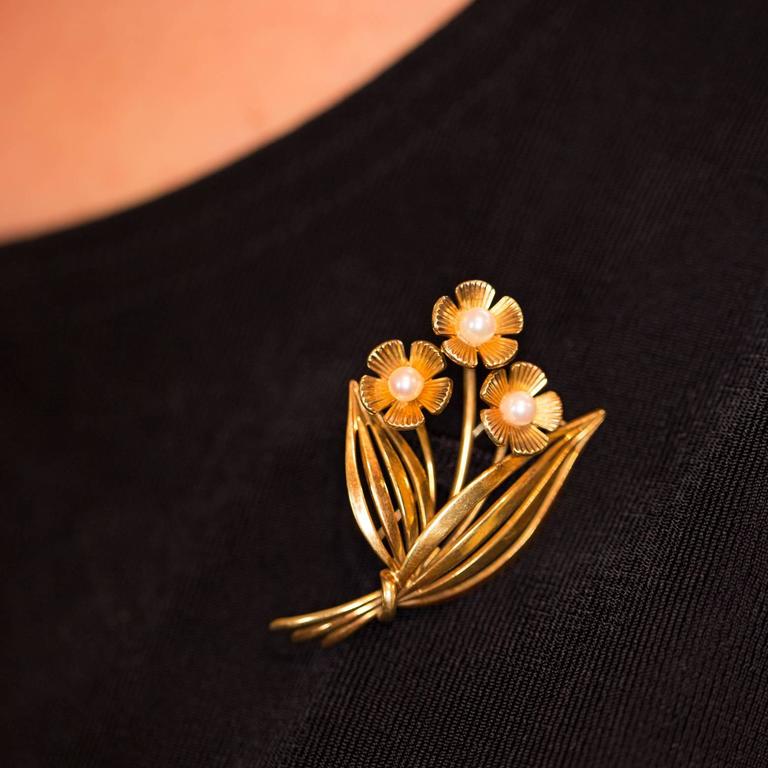 Tiffany and Co. Gold Pearl Flower Pin Brooch at 1stDibs | gold flower ...
