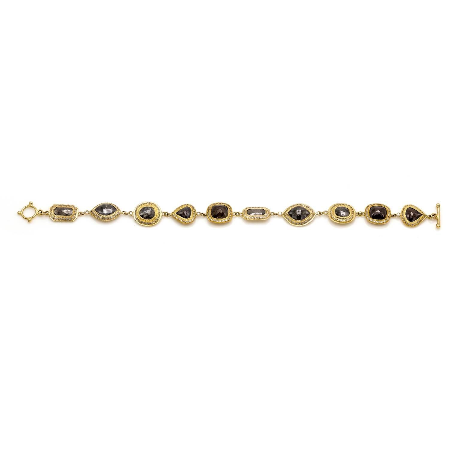 Champagne Brown White Diamond Gold Bracelet in Various Shapes In Excellent Condition In Berkeley, CA