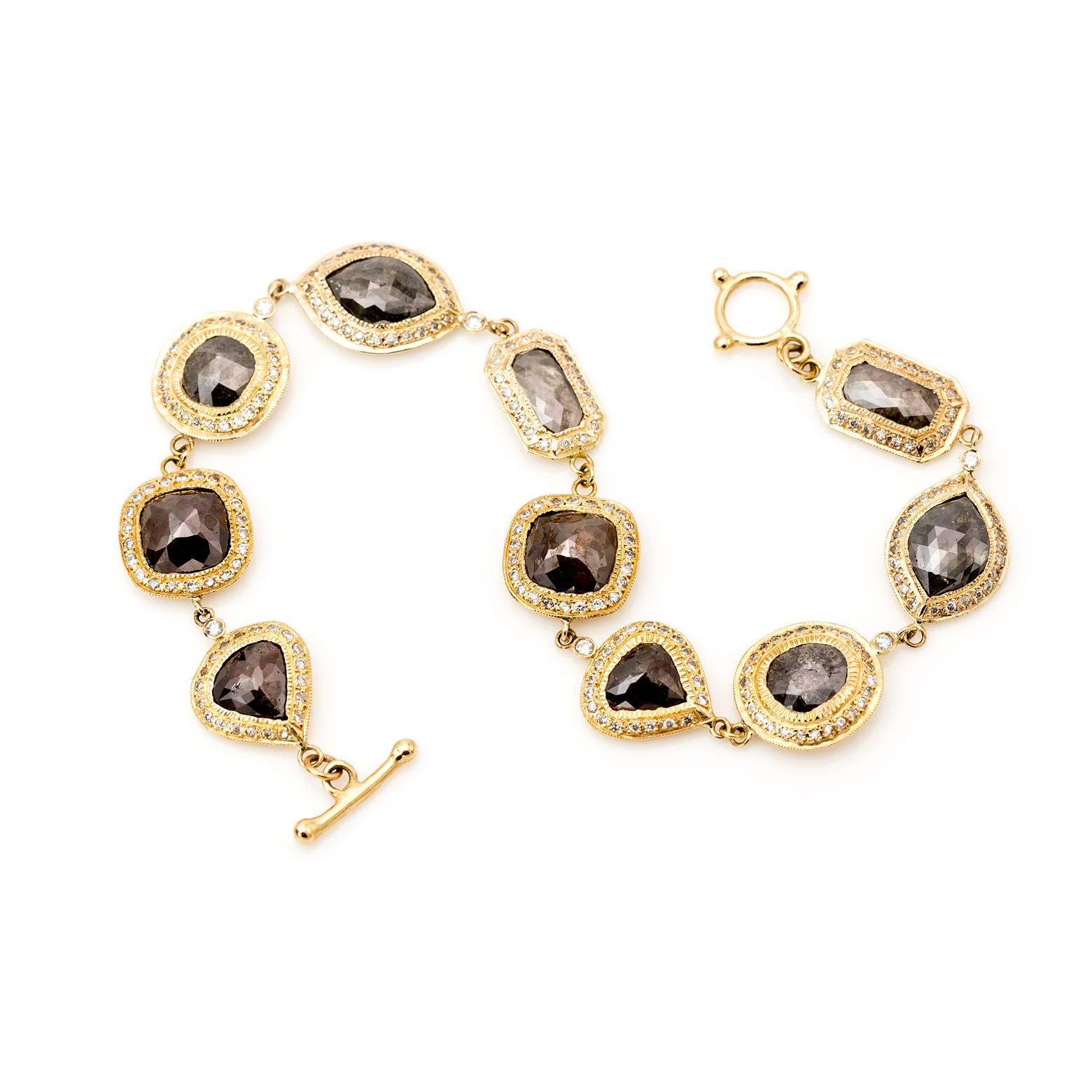 Women's Champagne Brown White Diamond Gold Bracelet in Various Shapes