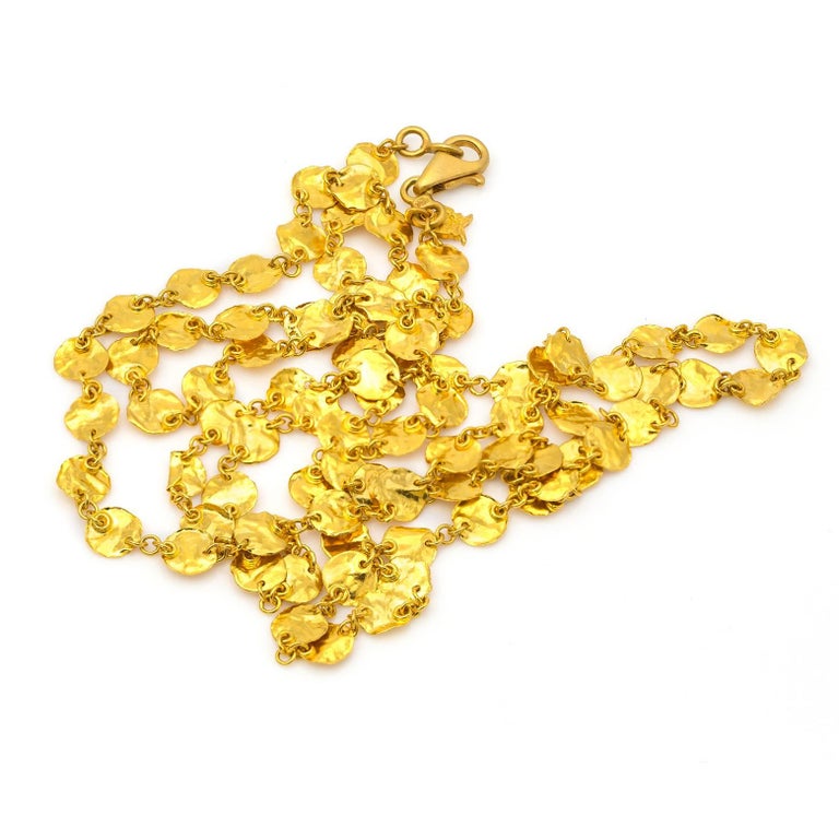 Long 24 Karat Yellow Gold Hammered Gold Coin Necklace at 1stDibs