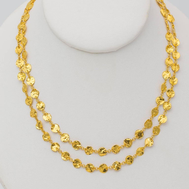 Long 24 Karat Yellow Gold Hammered Gold Coin Necklace For Sale at 1stdibs