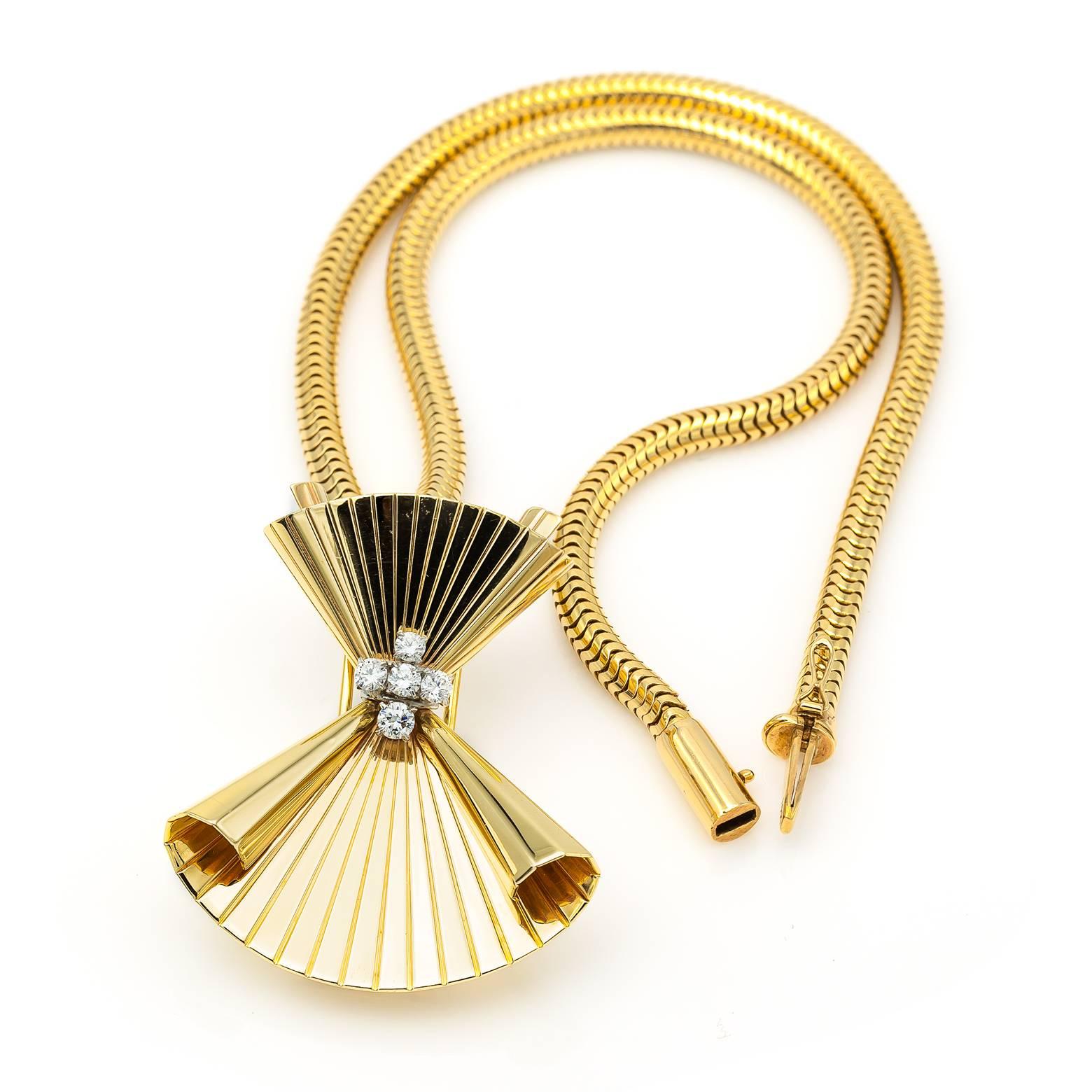 Tiffany & Co. Diamond Brooch on Snake Chain Necklace 1