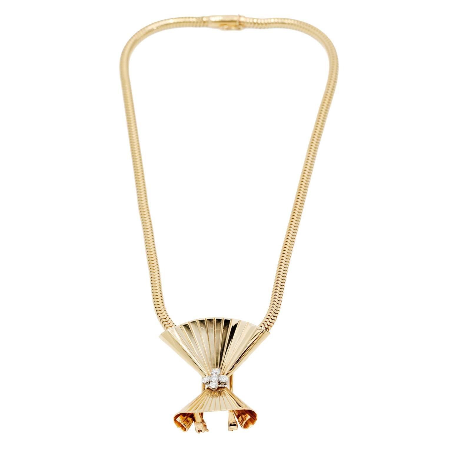 Tiffany & Co. Diamond Brooch on Snake Chain Necklace