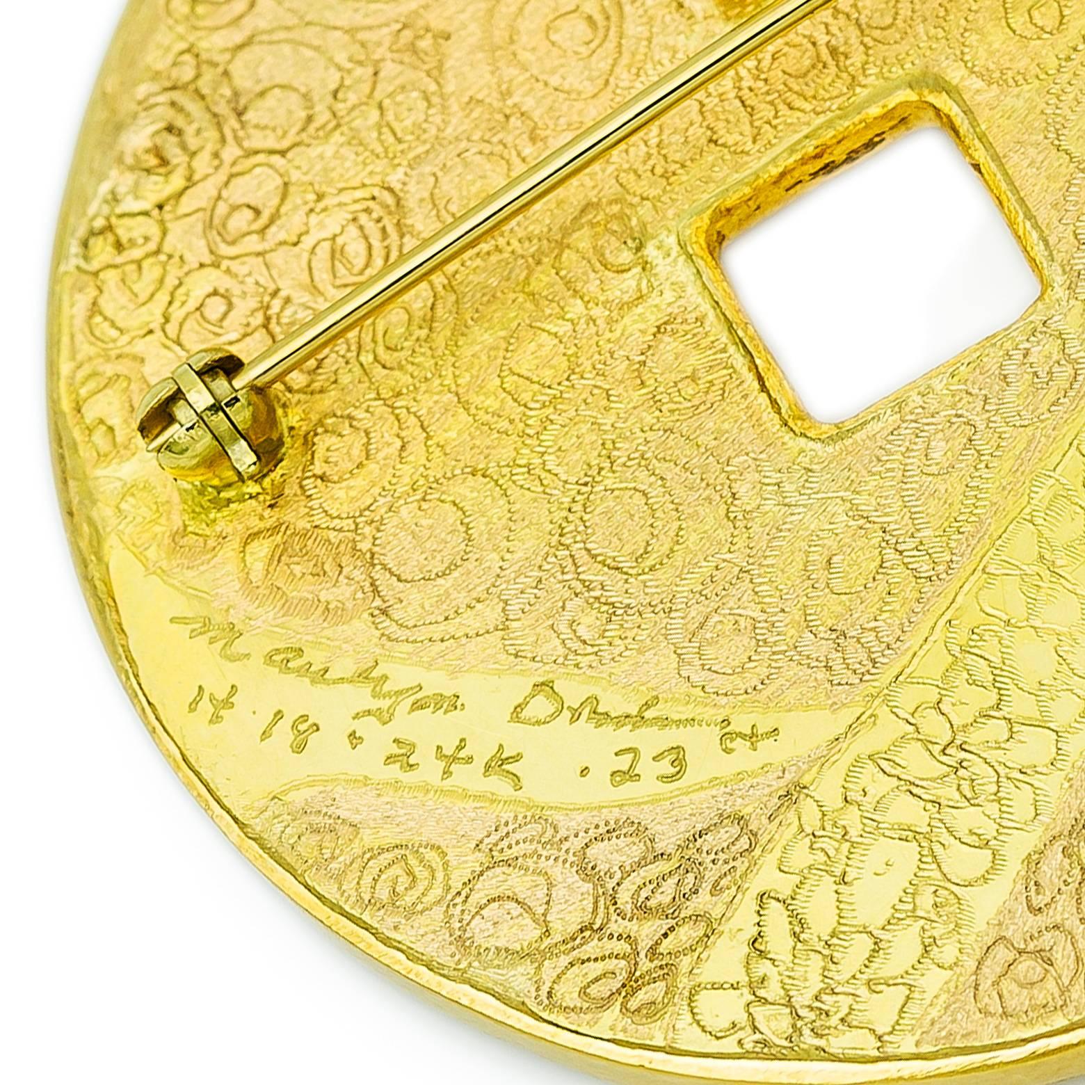 Women's or Men's Marilyn Druin Cloisonné Enamel Gold and Diamond Pendant Brooch
