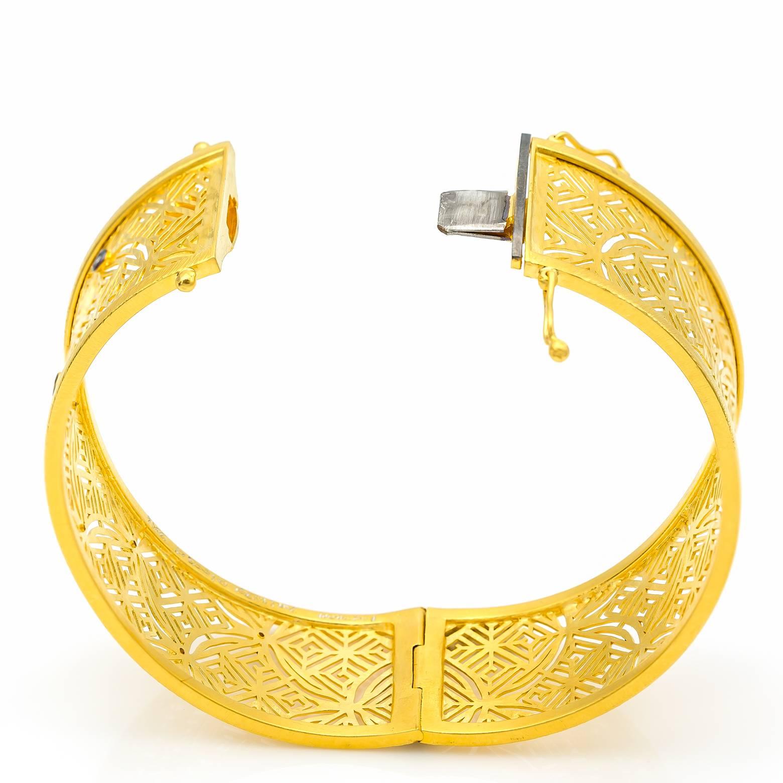 Gold Vermeil Filigree and Diamond Cuff Clasp Bracelet with Accent Diamonds In Excellent Condition In Berkeley, CA