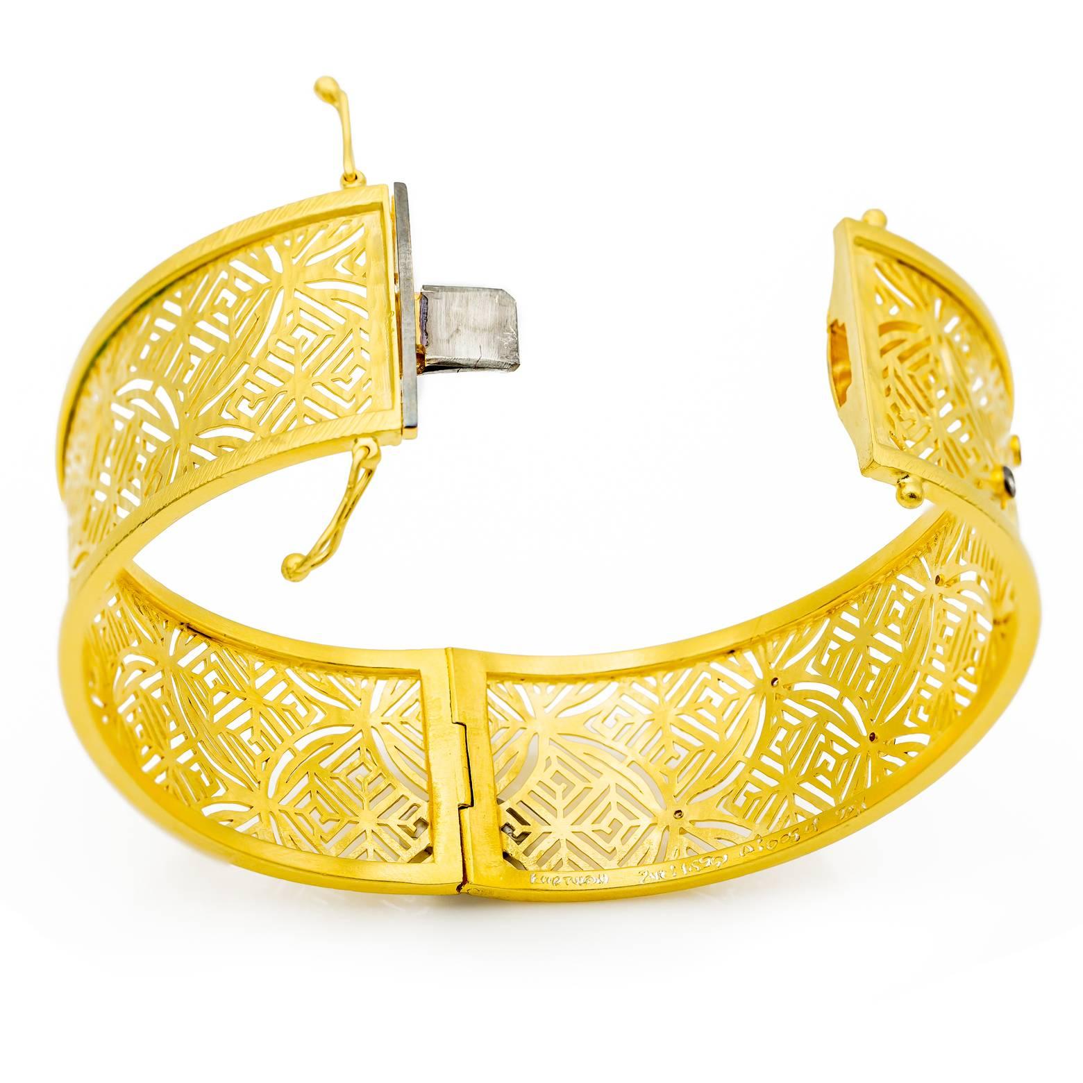 Women's Gold Vermeil Filigree and Diamond Cuff Clasp Bracelet with Accent Diamonds