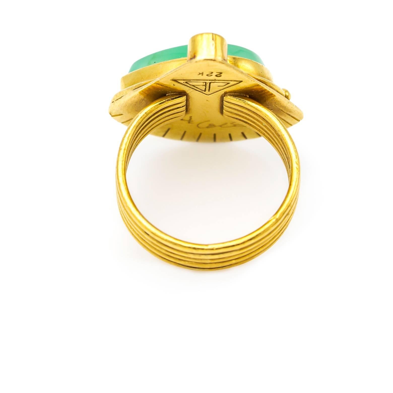 Vintage Pyramid Gold Ring with Green Garnet and Chalcedony 2