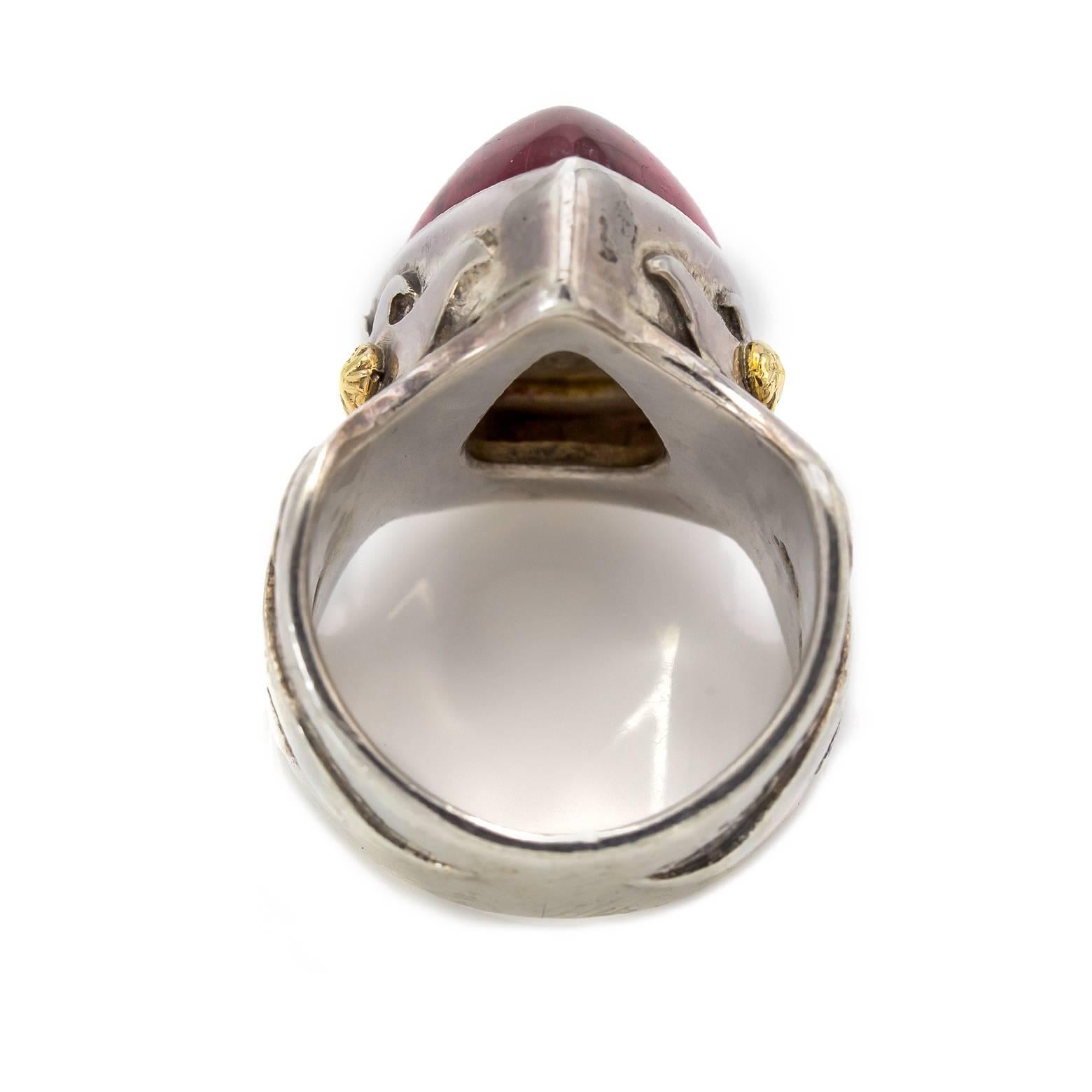 Large Tear Drop Pink Tourmaline Ring in Silver and Gold 2