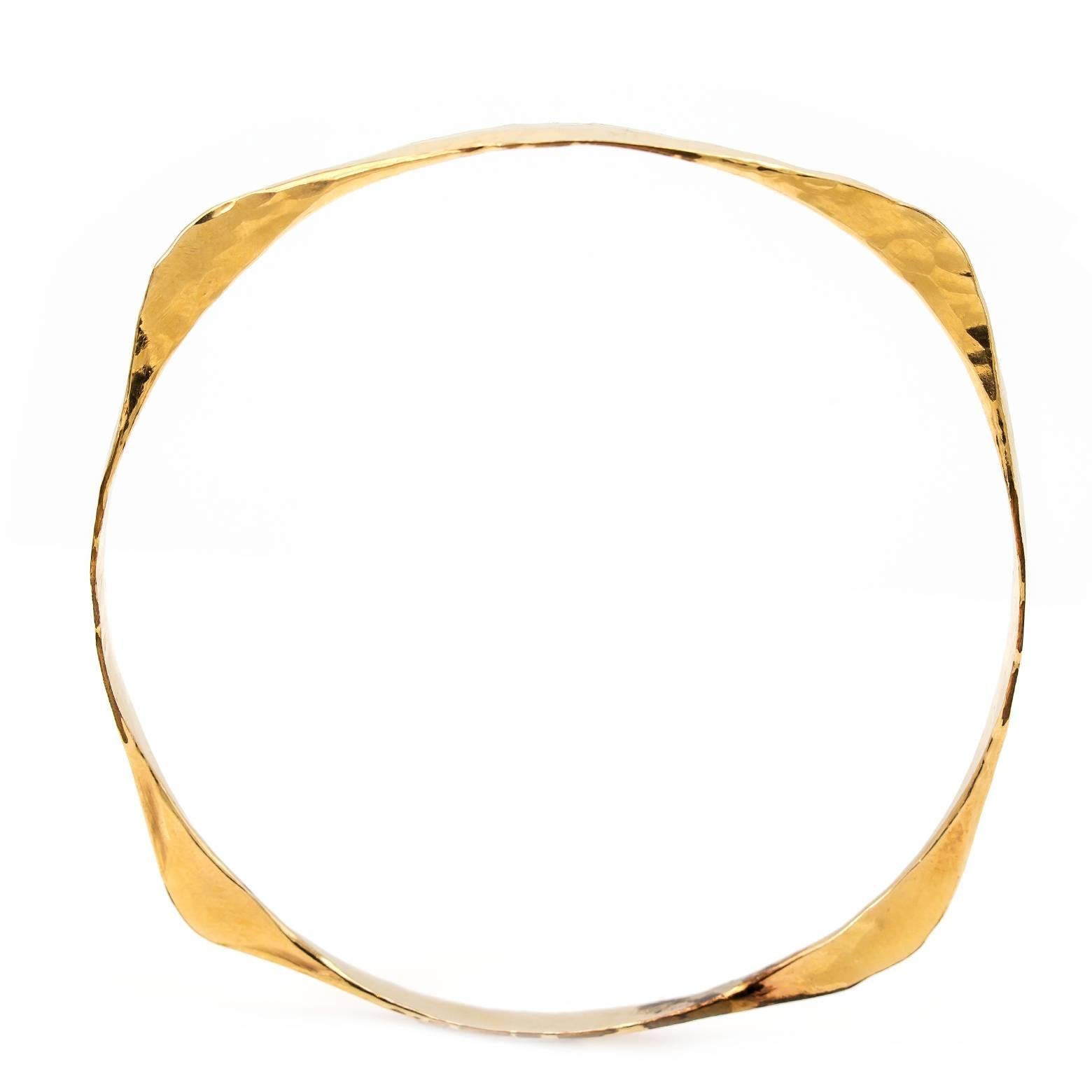 Women's Hammered 14k Gold Bangle in Twisted Yellow Gold