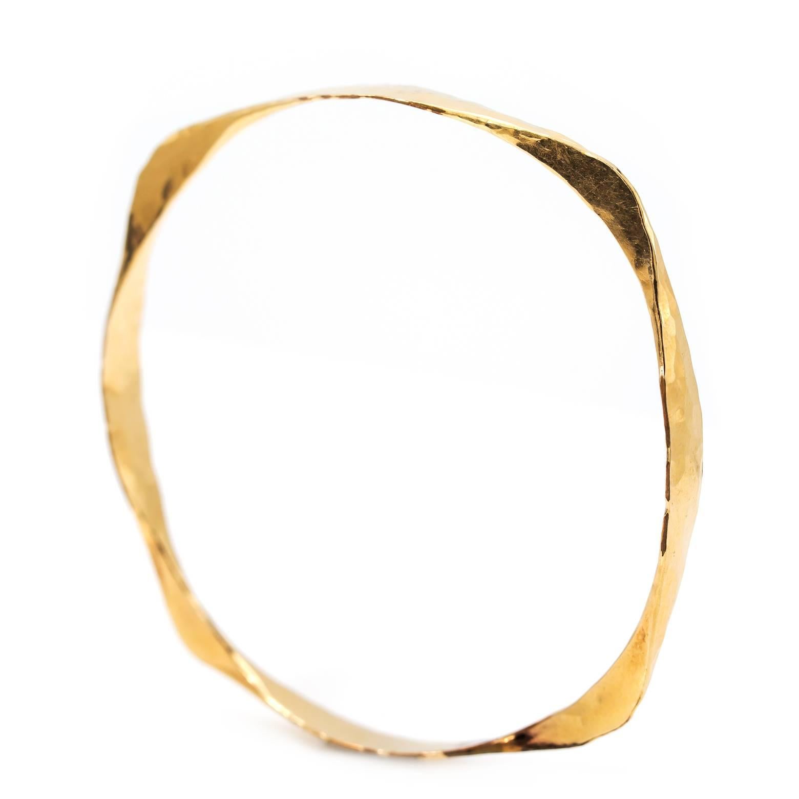 Hammered 14k Gold Bangle in Twisted Yellow Gold 1