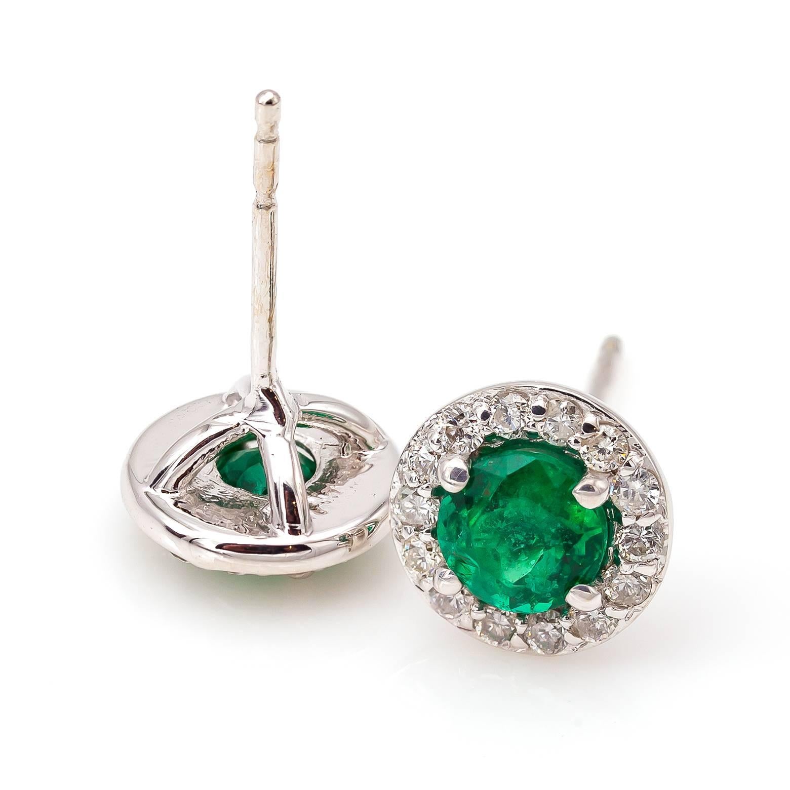 Women's Bright Green Emerald Earring with Diamond Halo 
