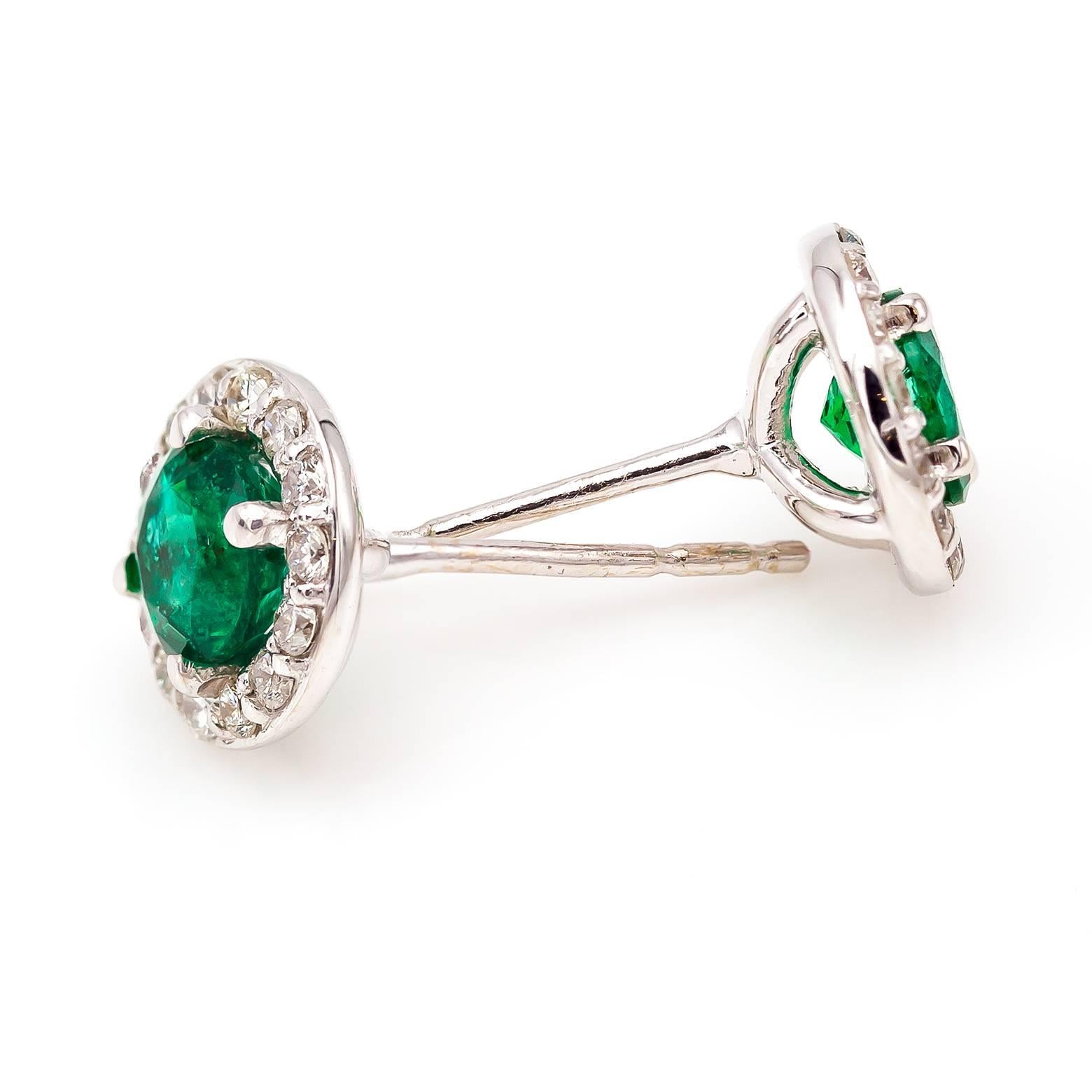Bright Green Emerald Earring with Diamond Halo  1