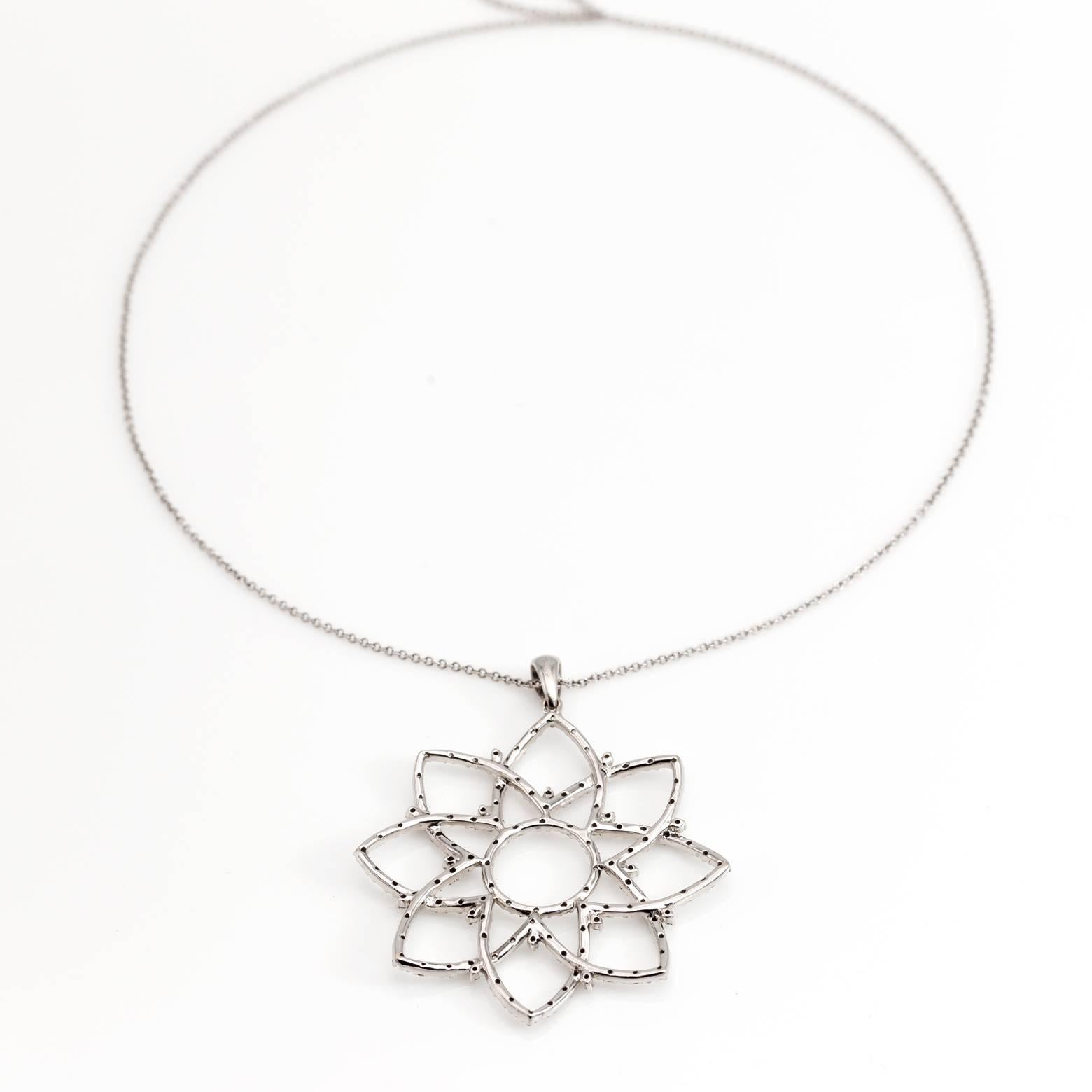 Modern Lotus Flower Pendant Diamonds While Gold