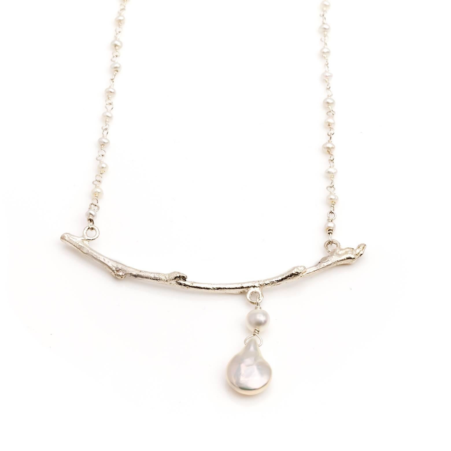 Artist Silver Nature Branch and Pearl Necklace