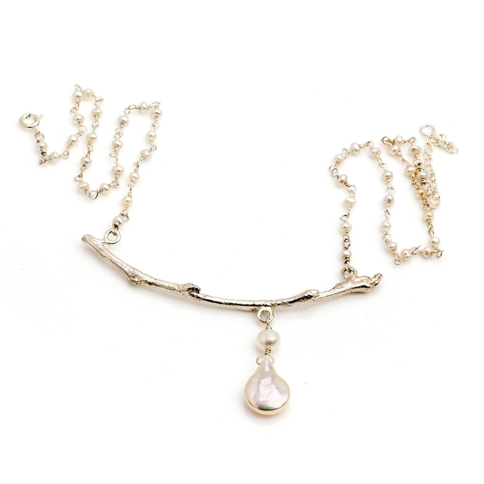 Silver Nature Branch and Pearl Necklace In Excellent Condition In Berkeley, CA