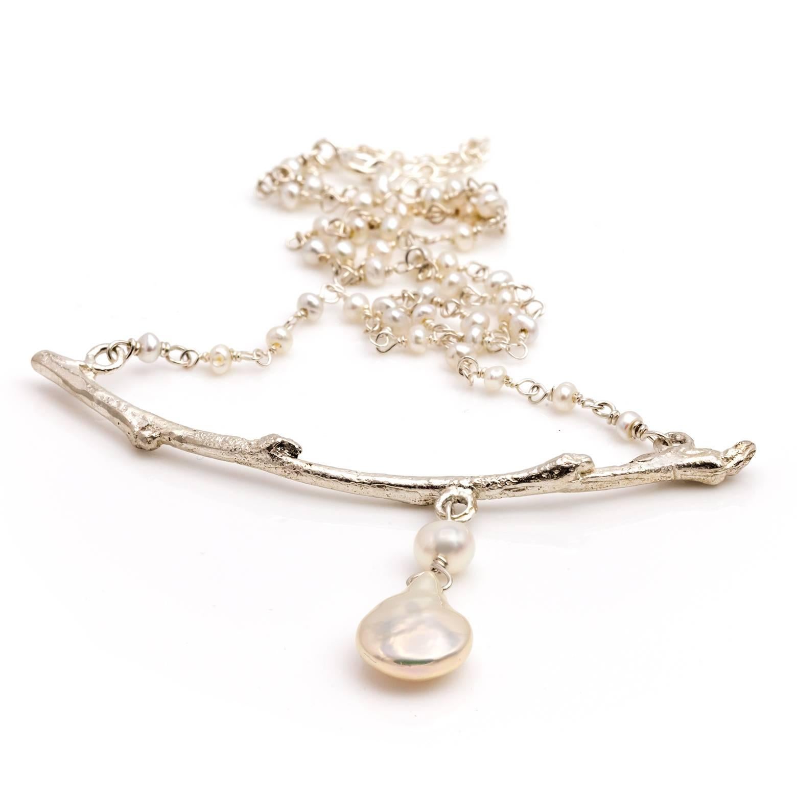 Women's Silver Nature Branch and Pearl Necklace