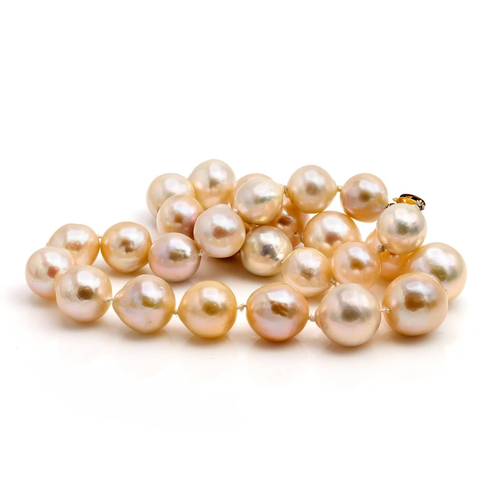 Large Fresh Water Pearl Necklace in Light Peachy Pink and Silver Hues Gold Clasp 1