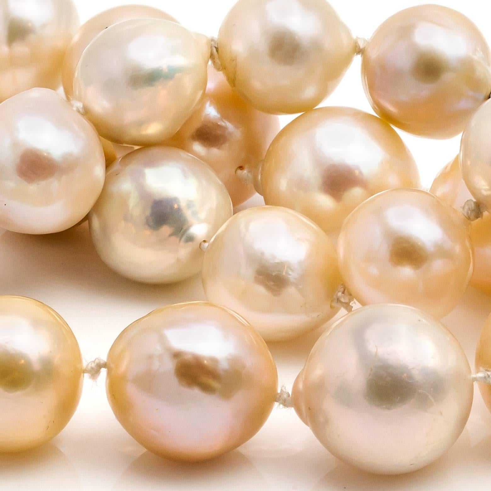 Large Fresh Water Pearl Necklace in Light Peachy Pink and Silver Hues Gold Clasp 2