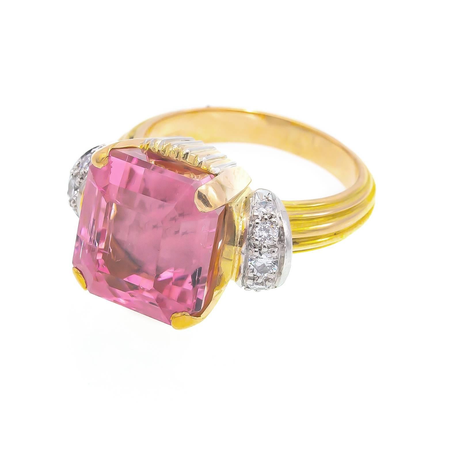 Women's  Pink Tourmaline Aprox. 11ct Ring with Accent Diamonds Iconic of the 1950's