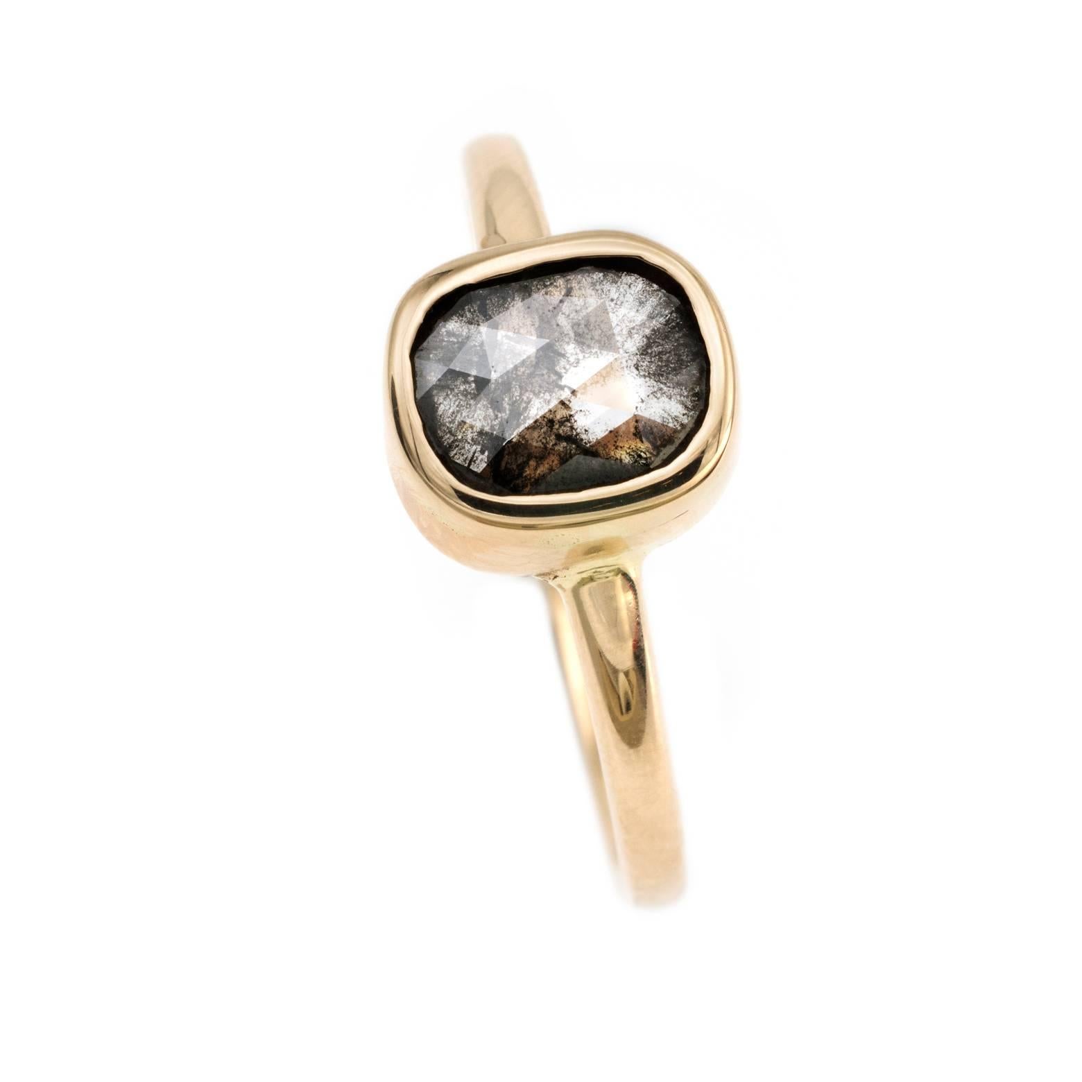 Modern 1.03 Carat Brown Diamond Rose Cut Cushion Ring Yellow Gold