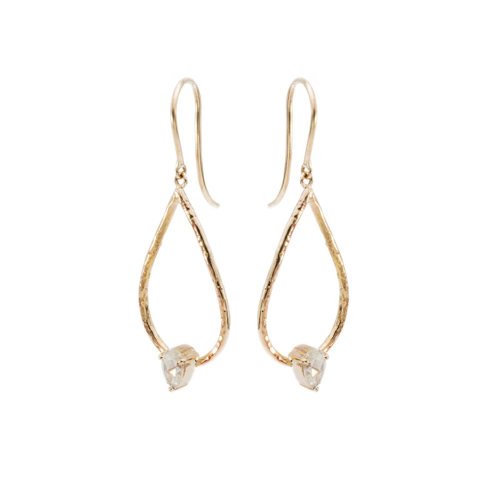 Modern 18 Karat Rose Cut Diamond Drop Earrings