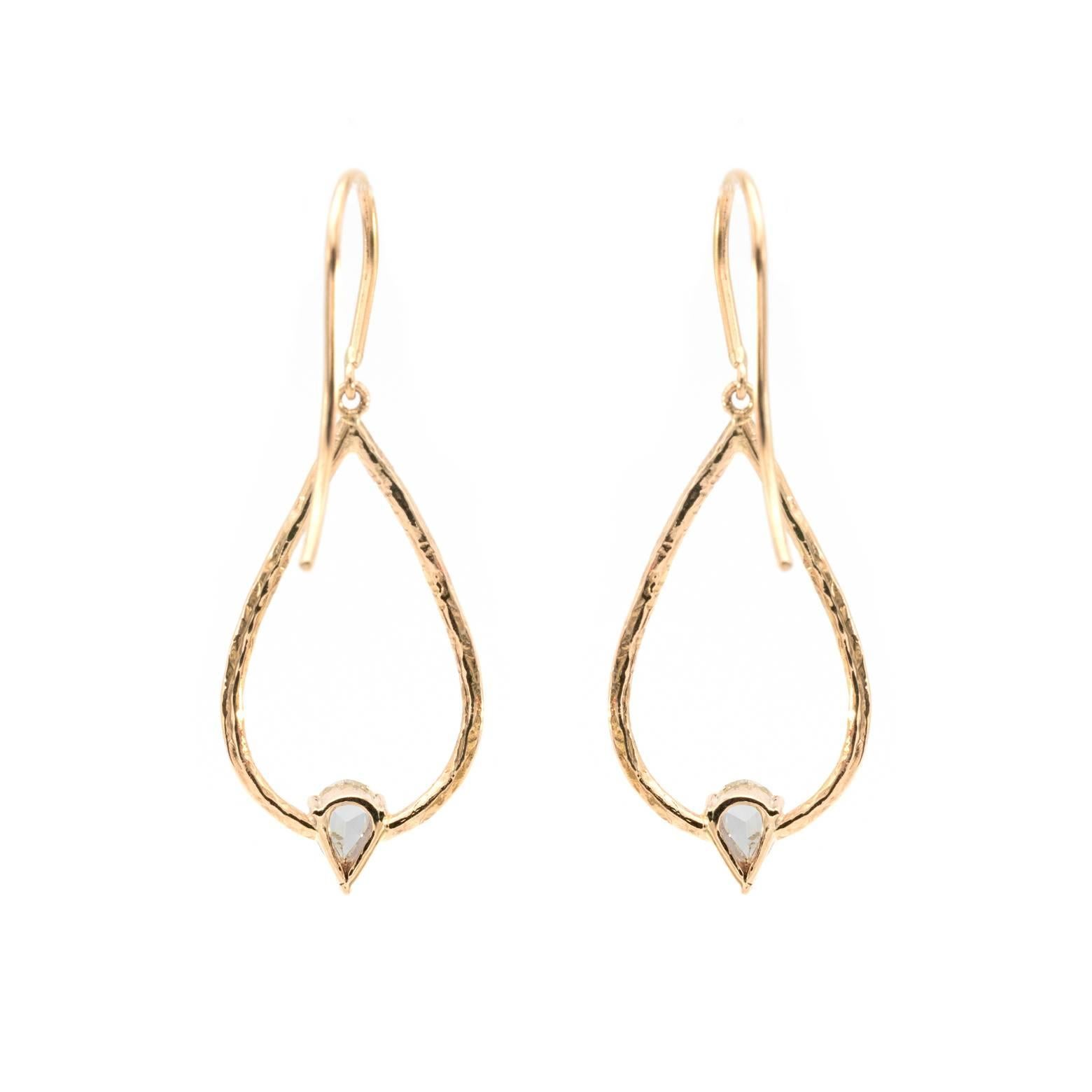 Women's or Men's 18 Karat Rose Cut Diamond Drop Earrings
