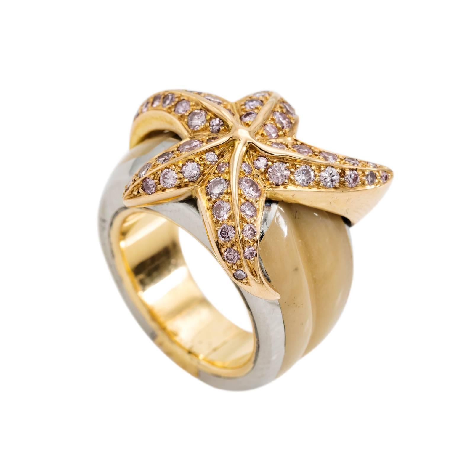 Gold-Keramikstahlring mit rosa Diamanten, Französischer Schmucktrend, 1995 Romain Saide im Angebot 2