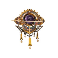Victorian Amethyst and Rose Gold Brooch with Flowers and Tassels