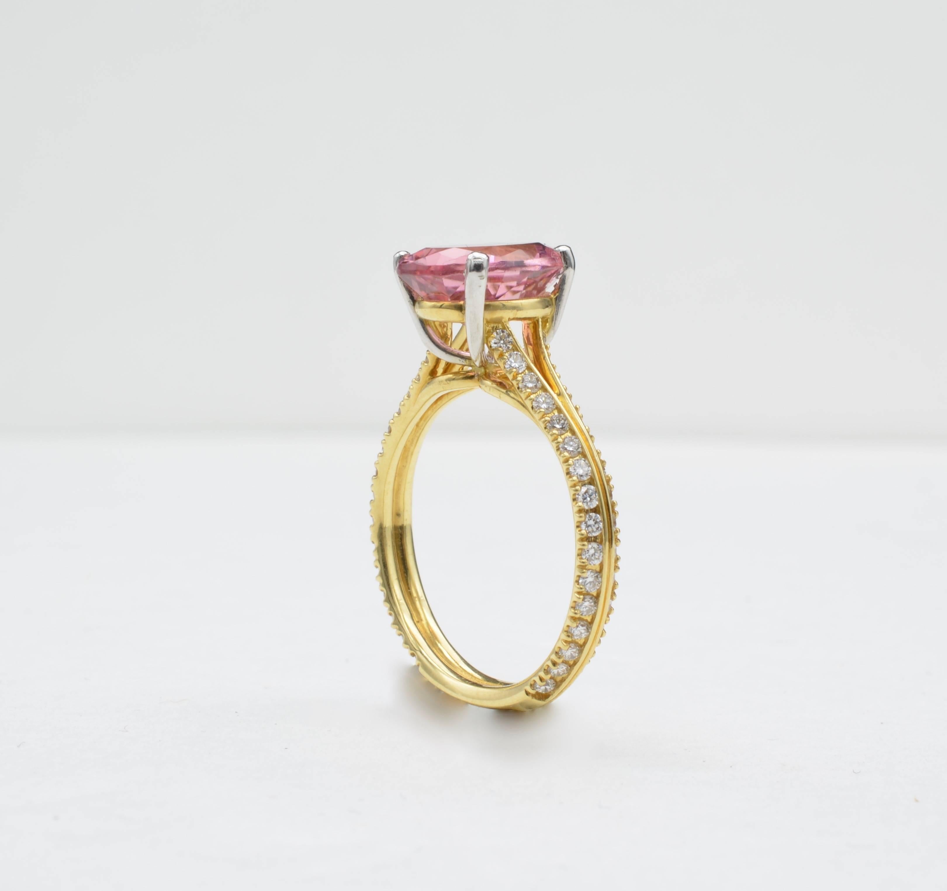 Oval Cut Solitaire Pink Tourmaline Diamond Yellow Gold Platinum Engagement Ring