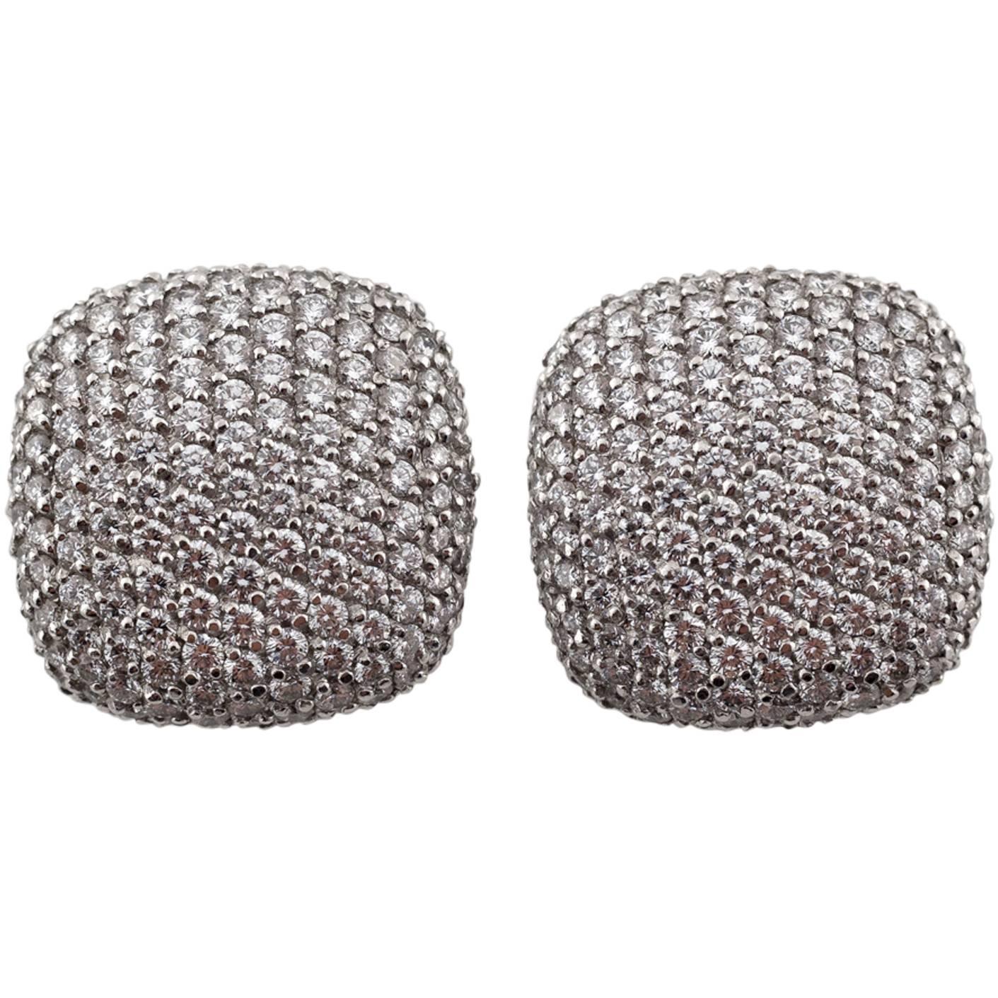 Diamond Pave White Gold Stud Clip Earrings