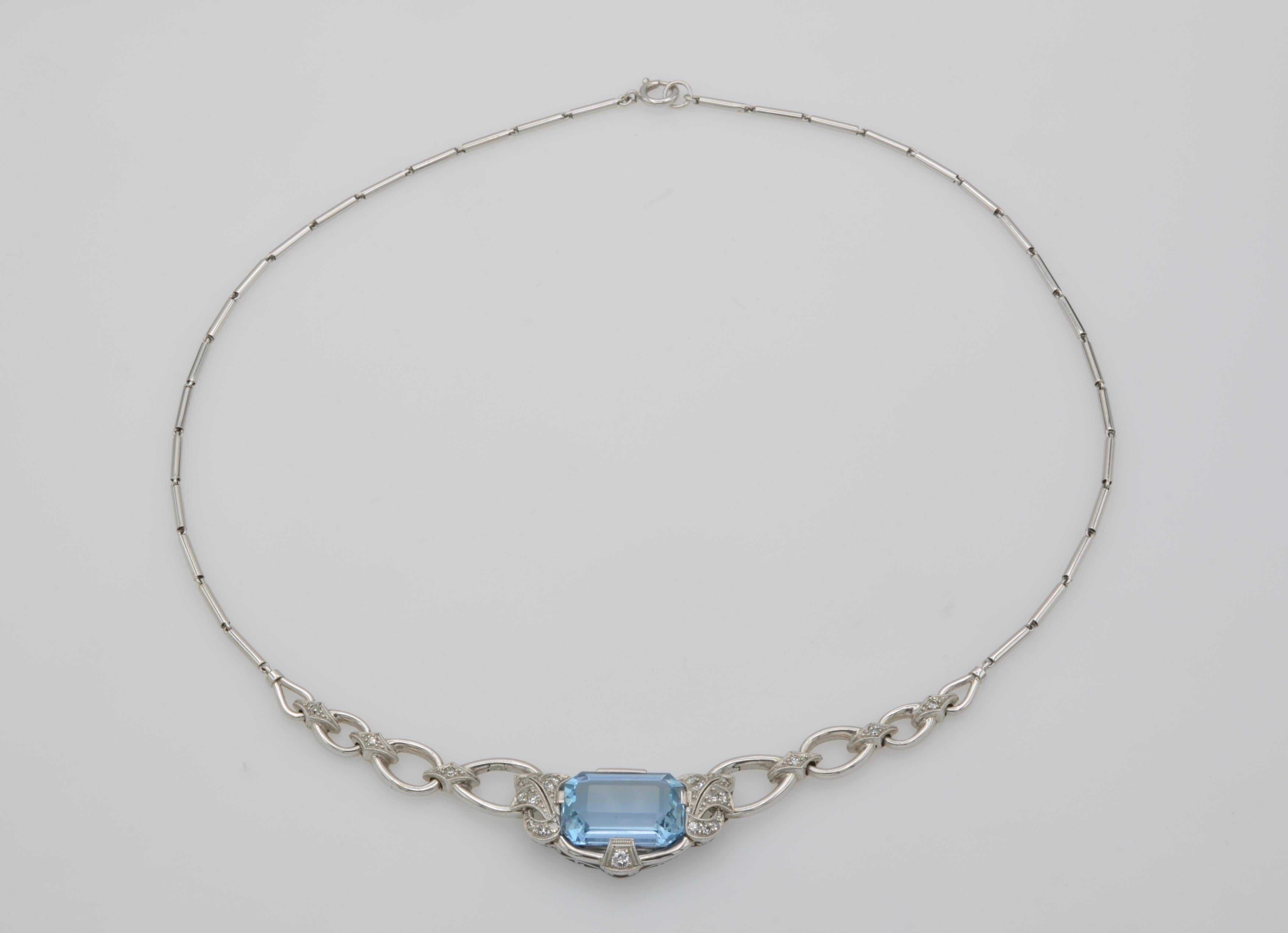 Retro 60er Jahre Halskette mit Aquamarin und Diamant in Gold im Zustand „Hervorragend“ im Angebot in Berkeley, CA